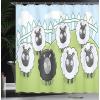 Ambesonne Cartoon Shower Curtain, Composition of Farm Animals Dark Color Sheep Surrounded by White Sheep Pattern, Cloth Fabric Bathroom Decor Set with Hooks, 69″ W x 70″ L, Green Pale Blue