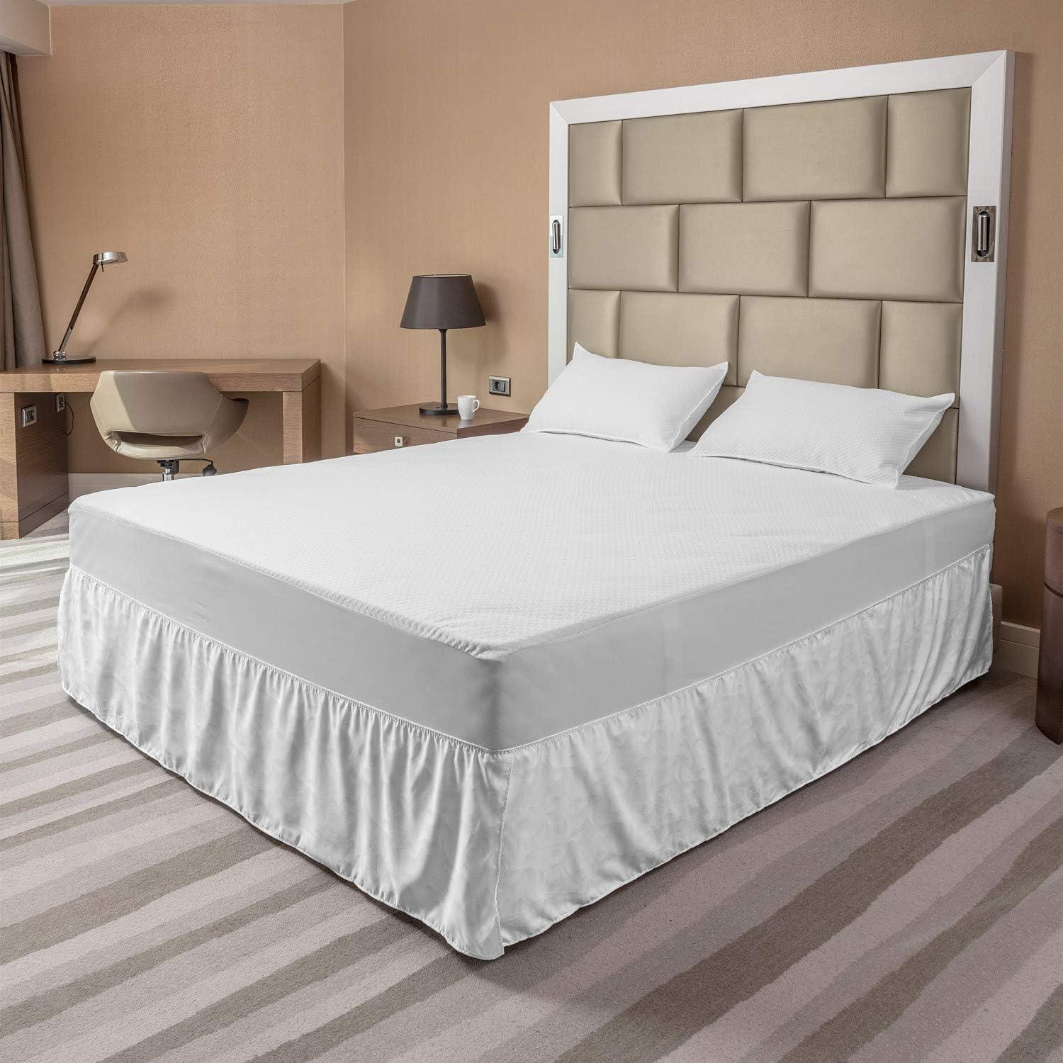 imageAmbesonne Neutral Color Elastic Bed Skirt Soft Color Hand Drawn Like Curves Flourishes Outline Art Image Wrap Around Fabric Bedskirt Dust Ruffle for Bedroom Queen Pale Taupe and White