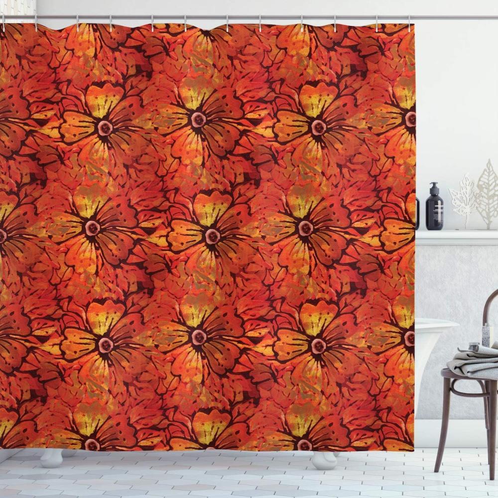 imageAmbesonne Batik Shower Curtain Grungy Distressed Nostalgic Victorian Style Flower Petals Romantic Female Retro Design Cloth Fabric Bathroom Decor Set with Hooks 69 W x 75 L Orange