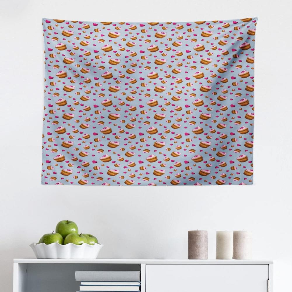 imageAmbesonne Cupcake Tapestry Valentines Day Cakes with Heart Frosting Gourmet Bake Graphic Art Fabric Wall Hanging Decor for Bedroom Living Room Dorm 45 X 30 MulticolorMulticolor