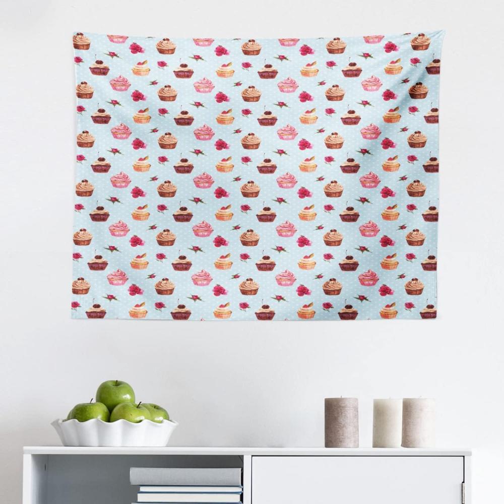 imageAmbesonne Cupcake Tapestry Valentines Lovers Muffins with Romantic Roses Cherry on Polka Dot Retro Background Fabric Wall Hanging Decor for Bedroom Living Room Dorm 28 X 23 MulticolorMulticolor