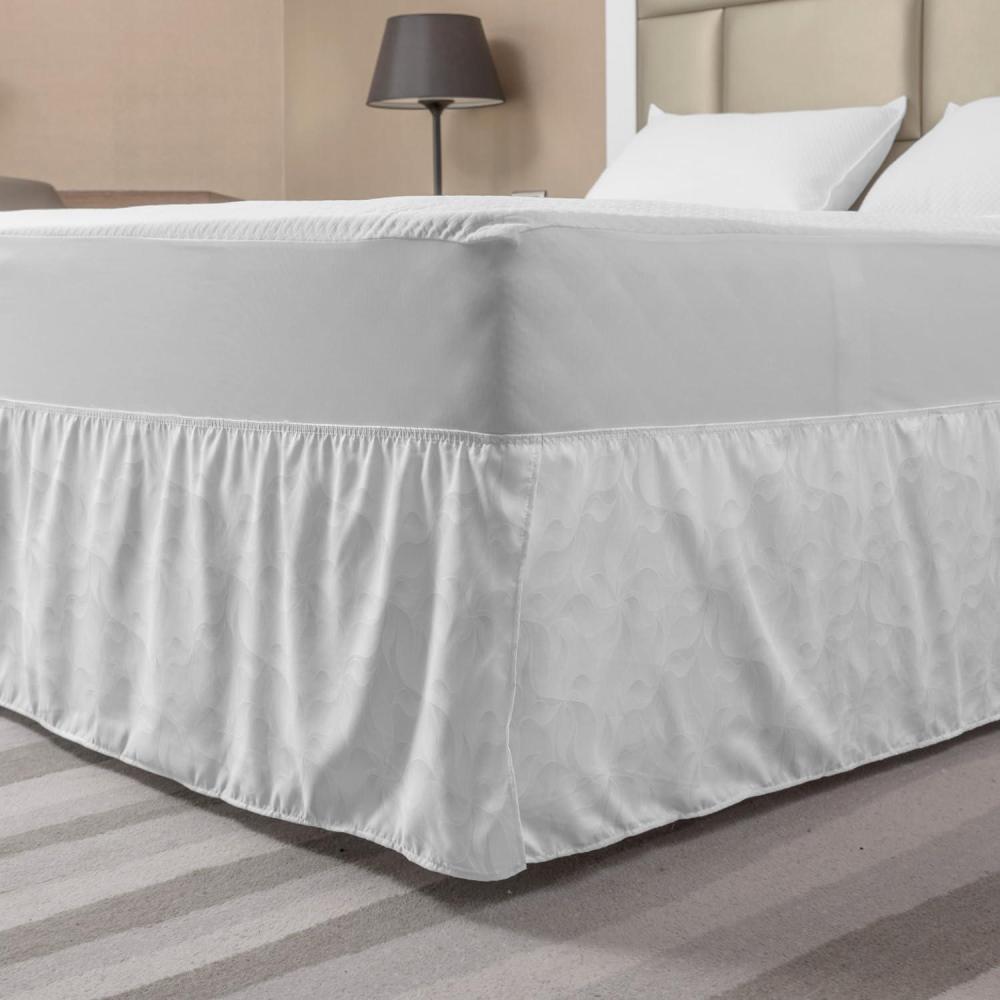 imageAmbesonne Neutral Color Elastic Bed Skirt Soft Color Hand Drawn Like Curves Flourishes Outline Art Image Wrap Around Fabric Bedskirt Dust Ruffle for Bedroom Queen Pale Taupe and White