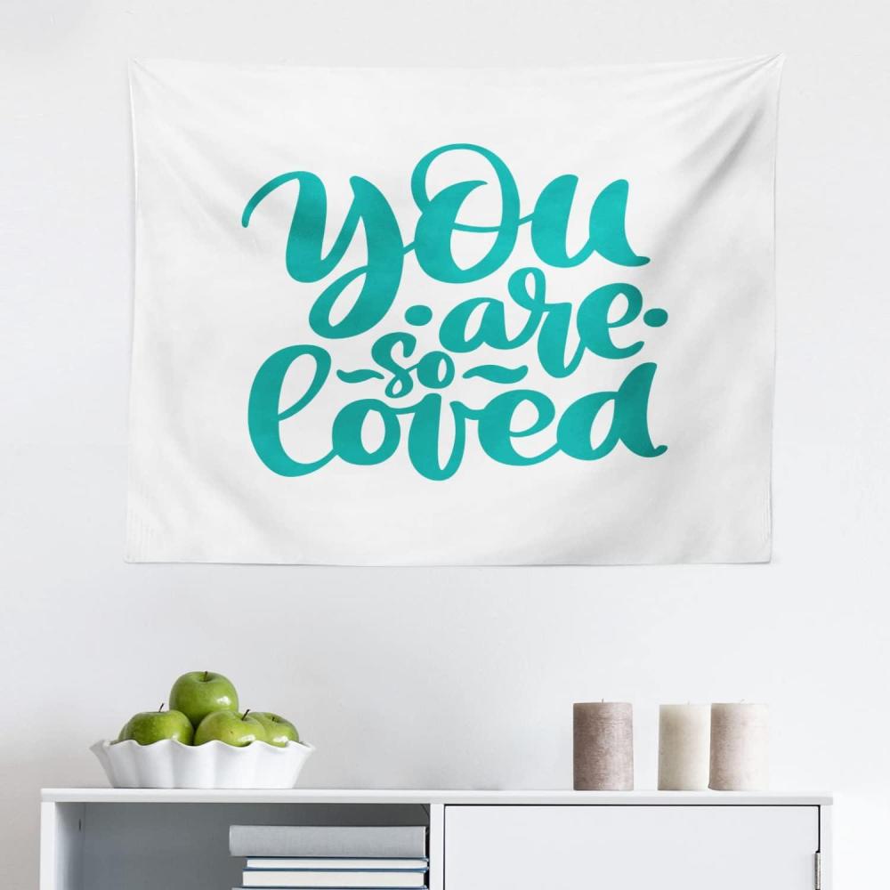imageAmbesonne Saying Tapestry You Are So Loved Text Handwritten Lettering Romantic Valentines Day Theme Fabric Wall Hanging Decor for Bedroom Living Room Dorm 28 X 23 Turquoise and WhiteTurquoise and White