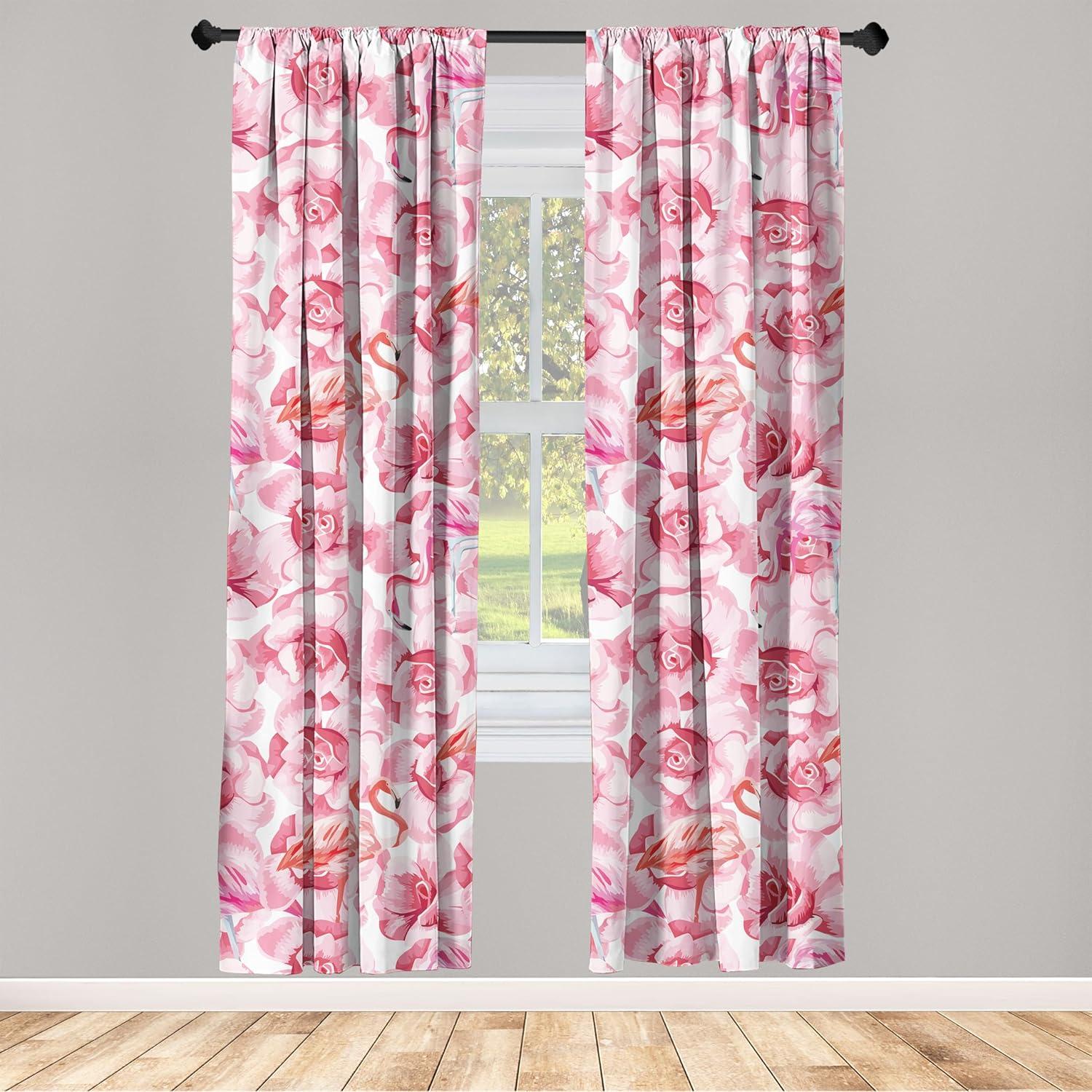 imageAmbesonne Flower Print Curtains Blurry Effect Spring Blossoms Floral Branches Vintage Romance Window Treatments 2 Panel Set for Living Room Bedroom Pair of 28 x 95 Rose Pink and Fern GreenPink Salmon