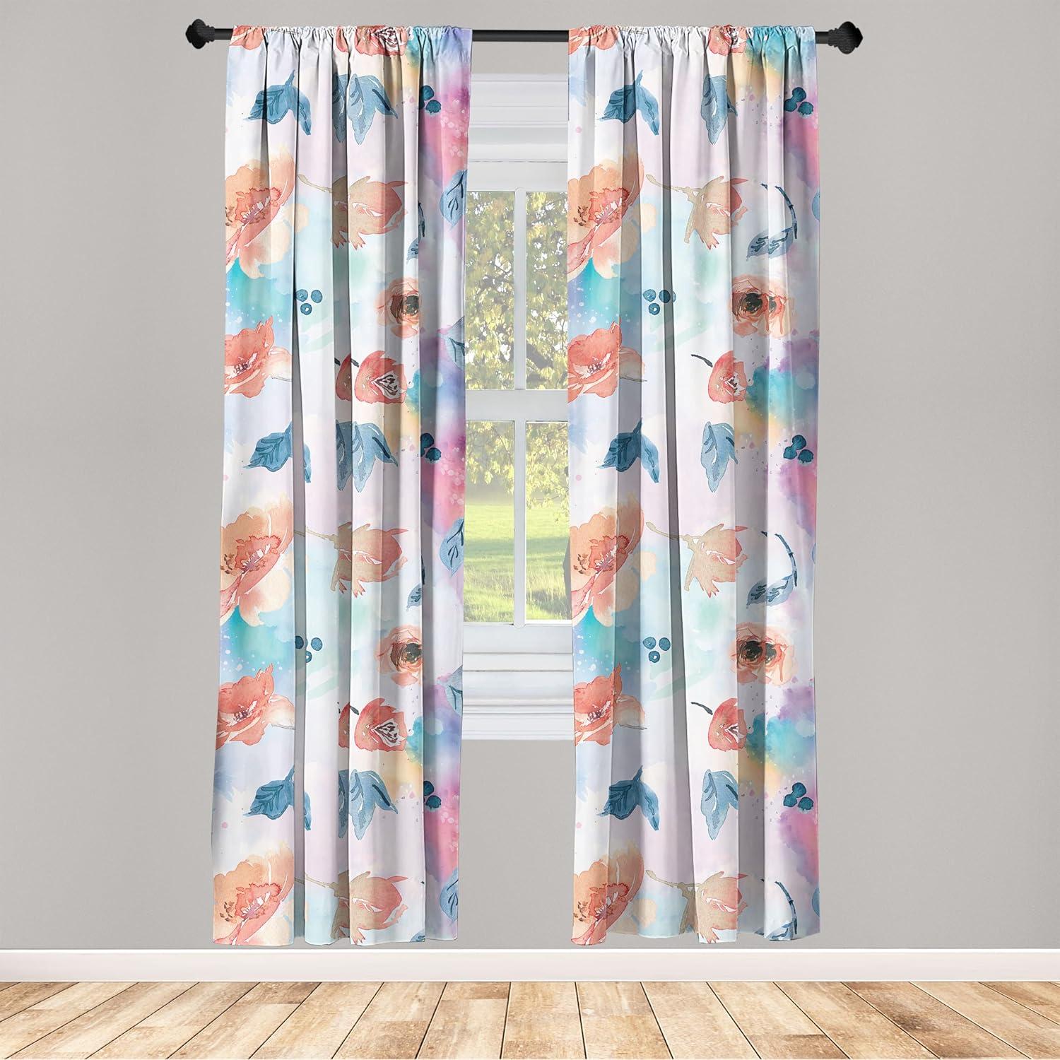 imageAmbesonne Flower Print Curtains Blurry Effect Spring Blossoms Floral Branches Vintage Romance Window Treatments 2 Panel Set for Living Room Bedroom Pair of 28 x 95 Rose Pink and Fern GreenSalmon Peach Multicolor