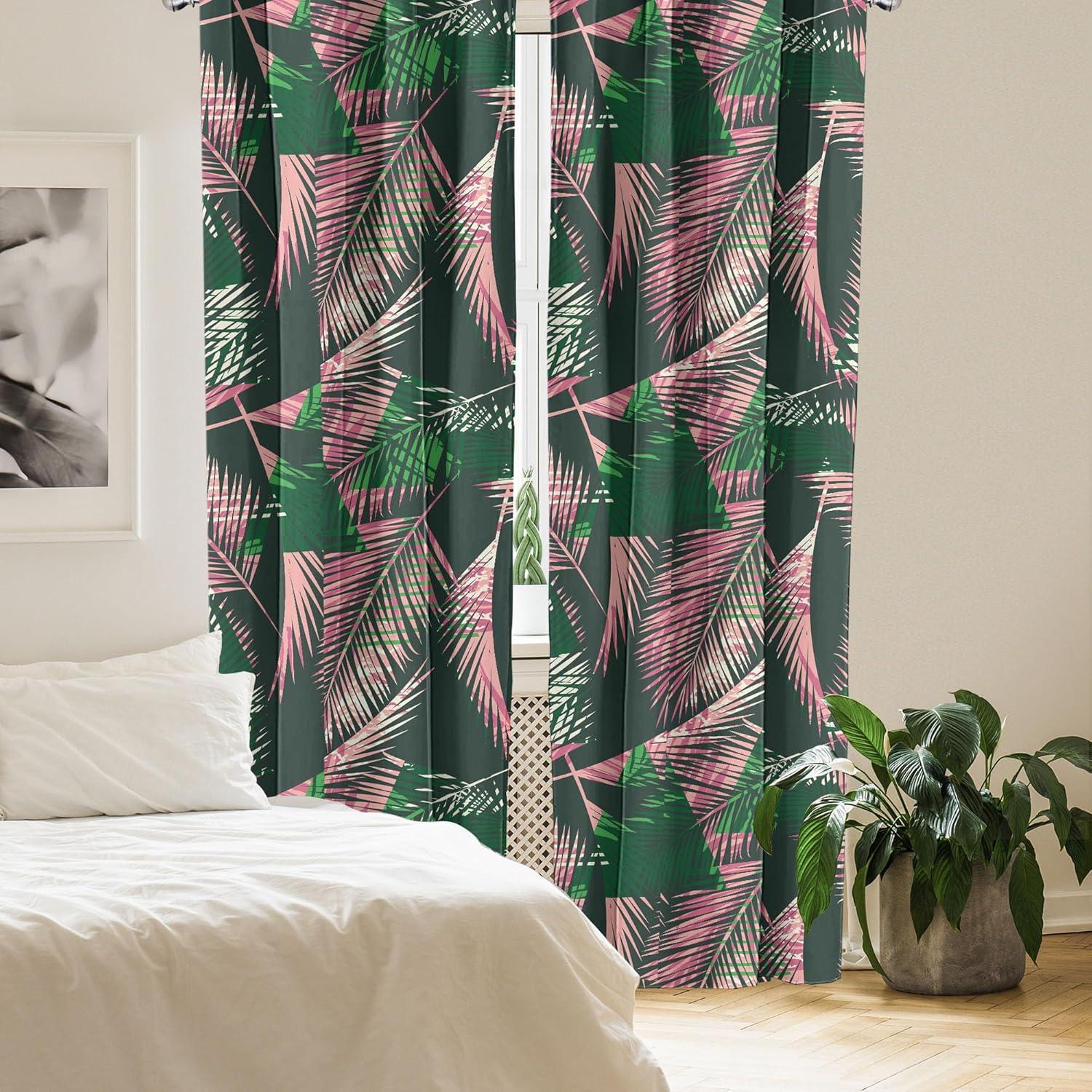 imageAmbesonne Flower Print Curtains Blurry Effect Spring Blossoms Floral Branches Vintage Romance Window Treatments 2 Panel Set for Living Room Bedroom Pair of 28 x 95 Rose Pink and Fern GreenEmerald Pink and Green