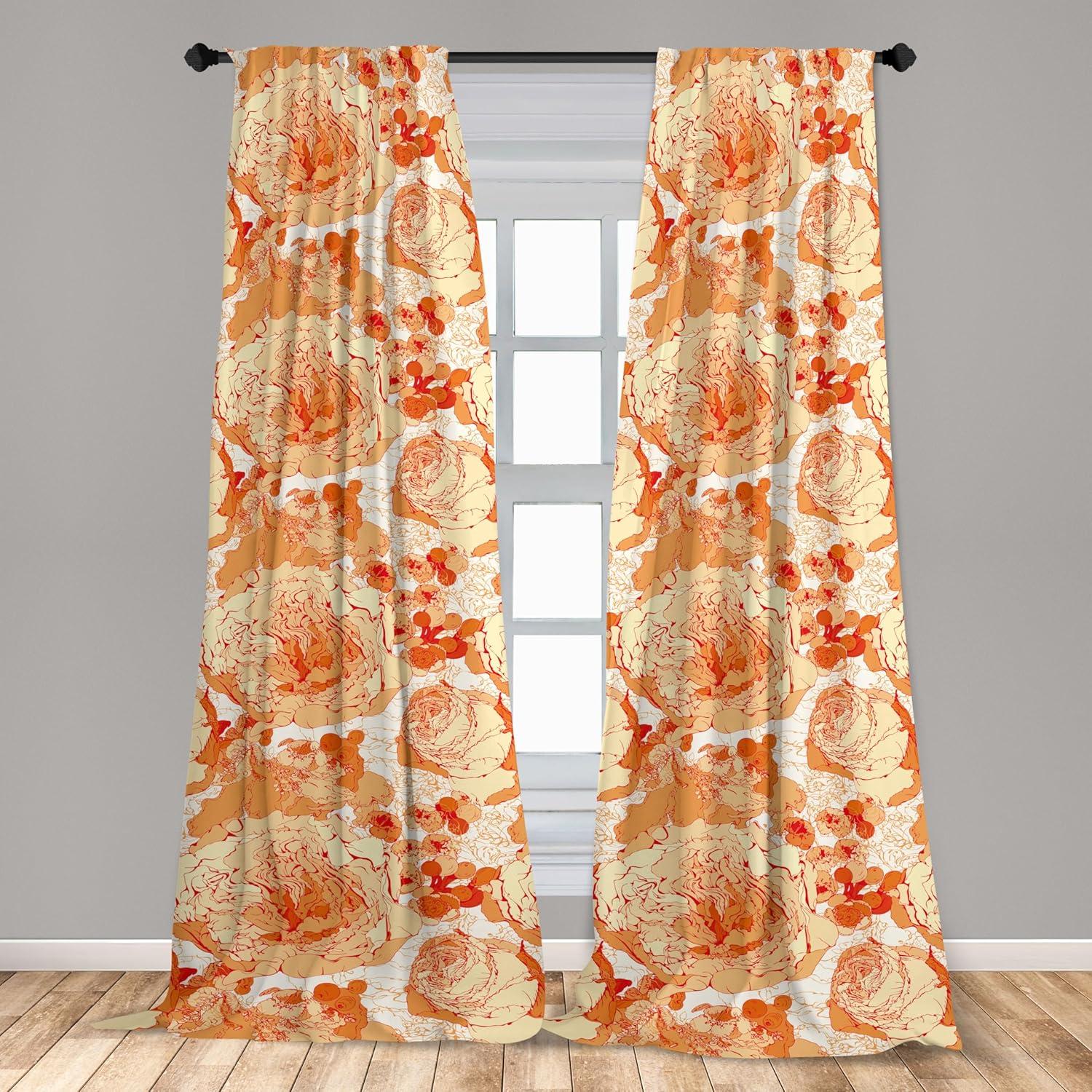 imageAmbesonne Flower Print Curtains Blurry Effect Spring Blossoms Floral Branches Vintage Romance Window Treatments 2 Panel Set for Living Room Bedroom Pair of 28 x 95 Rose Pink and Fern GreenCream Apricot White
