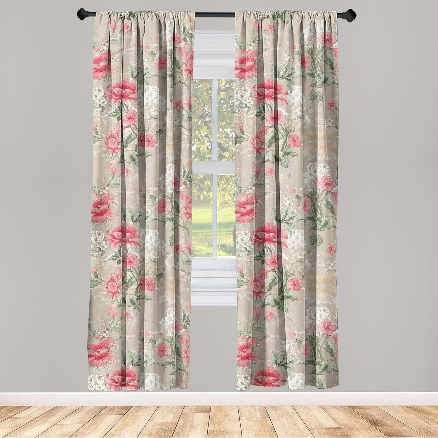 imageAmbesonne Flower Print Curtains Blurry Effect Spring Blossoms Floral Branches Vintage Romance Window Treatments 2 Panel Set for Living Room Bedroom Pair of 28 x 95 Rose Pink and Fern GreenReseda Green Dark Coral