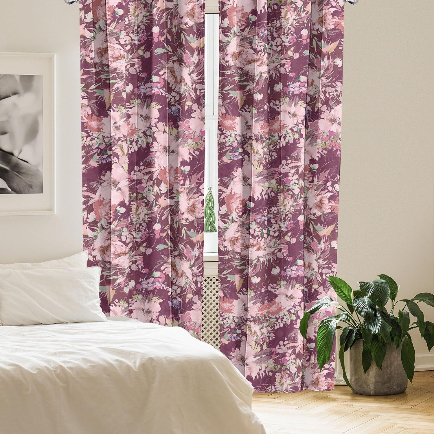 imageAmbesonne Flower Print Curtains Blurry Effect Spring Blossoms Floral Branches Vintage Romance Window Treatments 2 Panel Set for Living Room Bedroom Pair of 28 x 95 Rose Pink and Fern GreenDried Rose and Pale Pink