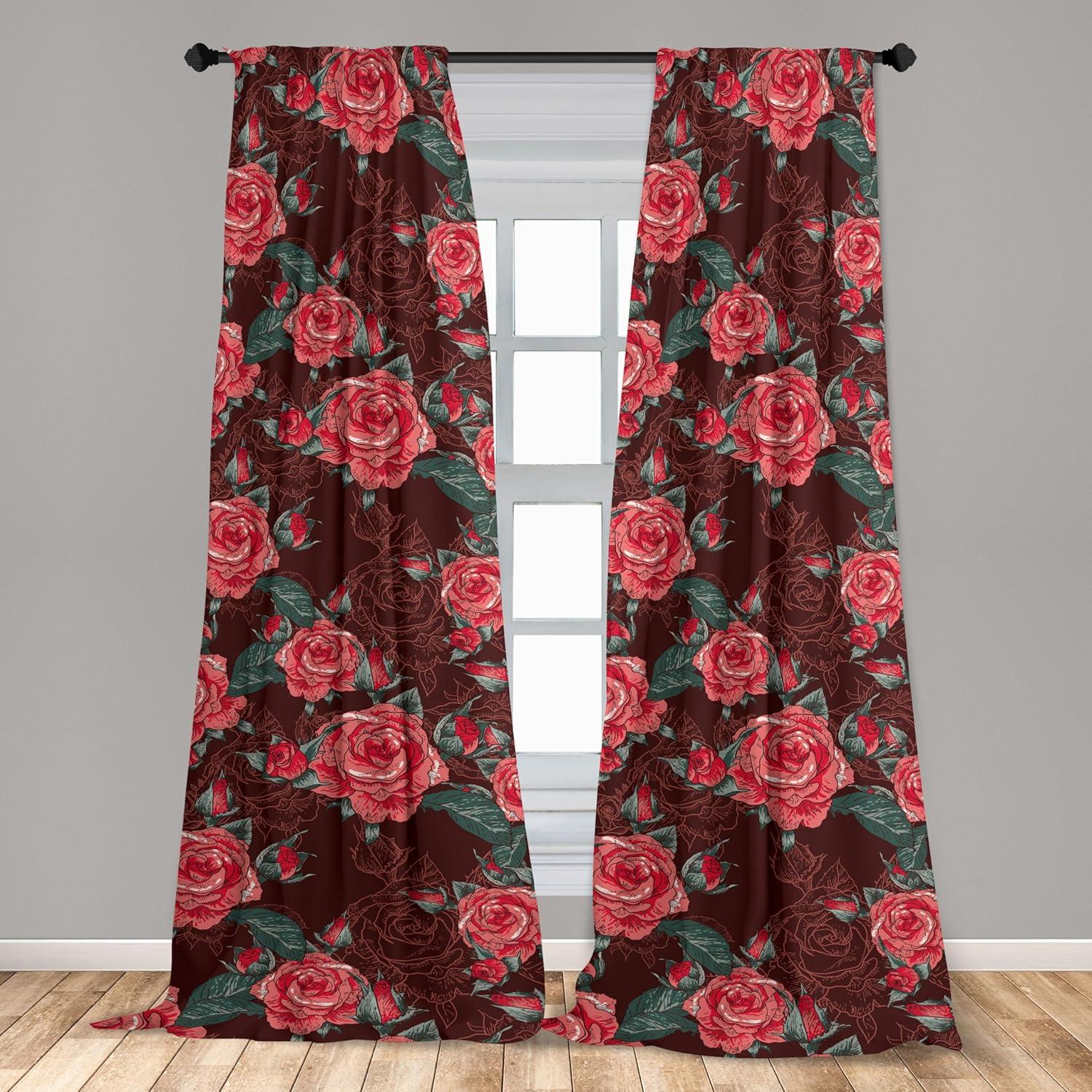 imageAmbesonne Flower Print Curtains Blurry Effect Spring Blossoms Floral Branches Vintage Romance Window Treatments 2 Panel Set for Living Room Bedroom Pair of 28 x 95 Rose Pink and Fern GreenBurgundy Coral Green