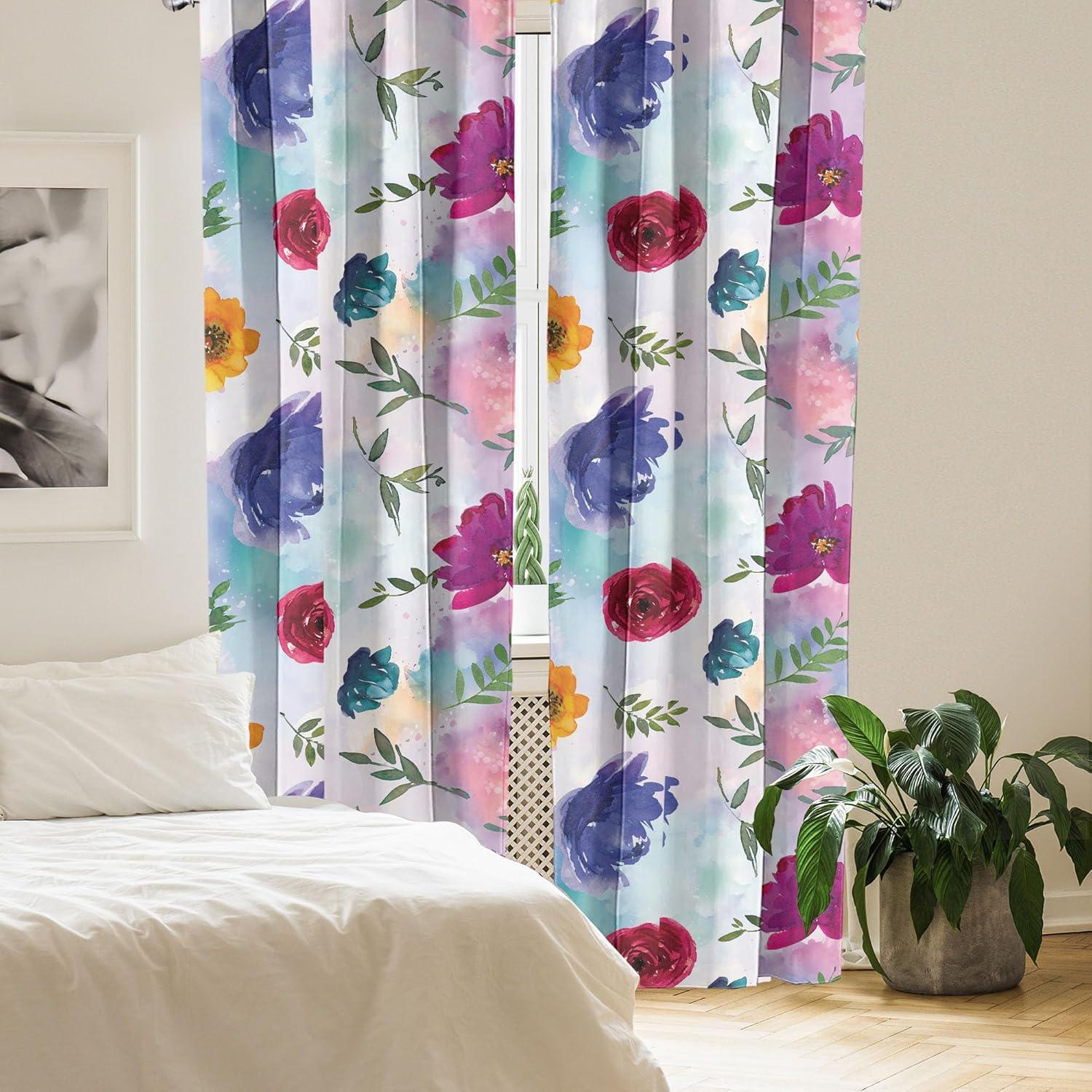 imageAmbesonne Flower Print Curtains Blurry Effect Spring Blossoms Floral Branches Vintage Romance Window Treatments 2 Panel Set for Living Room Bedroom Pair of 28 x 95 Rose Pink and Fern GreenMulti Color