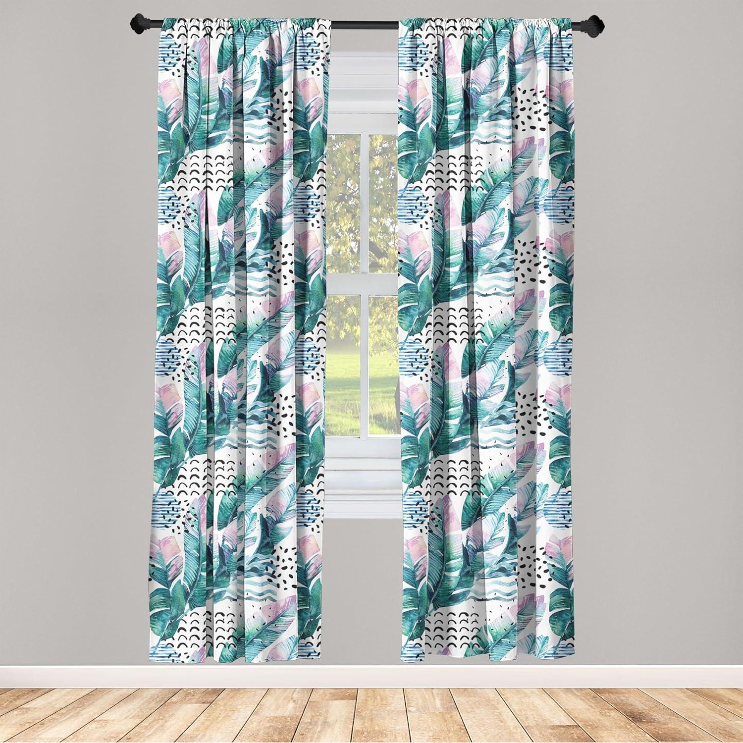 imageAmbesonne Flower Print Curtains Blurry Effect Spring Blossoms Floral Branches Vintage Romance Window Treatments 2 Panel Set for Living Room Bedroom Pair of 28 x 95 Rose Pink and Fern GreenTeal Lilac White