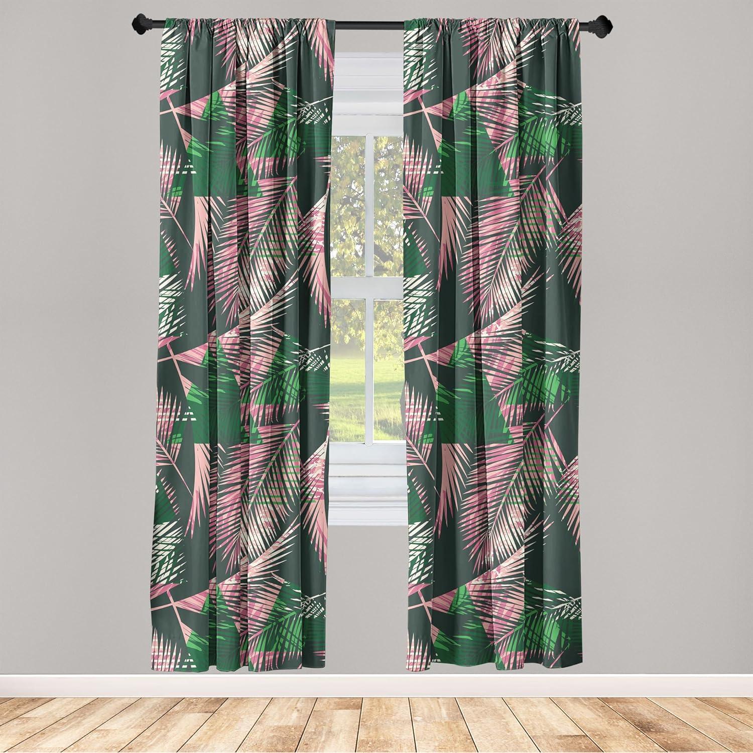 imageAmbesonne Flower Print Curtains Blurry Effect Spring Blossoms Floral Branches Vintage Romance Window Treatments 2 Panel Set for Living Room Bedroom Pair of 28 x 95 Rose Pink and Fern GreenEmerald Pink and Green
