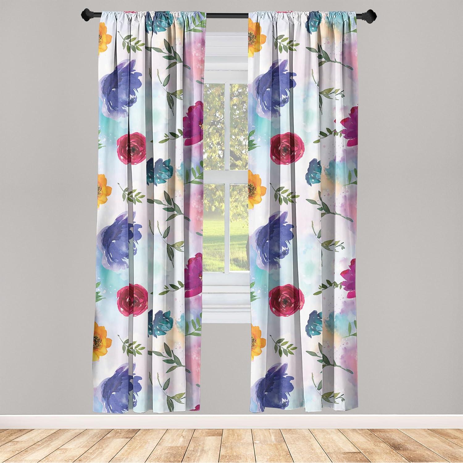 imageAmbesonne Flower Print Curtains Blurry Effect Spring Blossoms Floral Branches Vintage Romance Window Treatments 2 Panel Set for Living Room Bedroom Pair of 28 x 95 Rose Pink and Fern GreenMulti Color