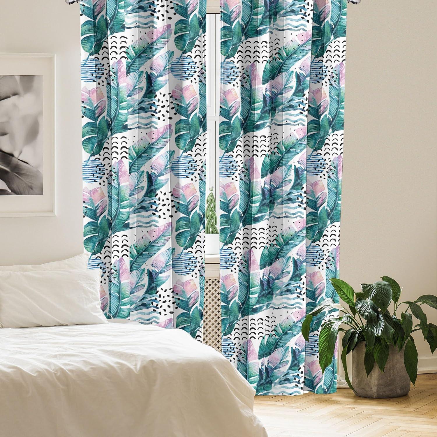 imageAmbesonne Flower Print Curtains Blurry Effect Spring Blossoms Floral Branches Vintage Romance Window Treatments 2 Panel Set for Living Room Bedroom Pair of 28 x 95 Rose Pink and Fern GreenTeal Lilac White