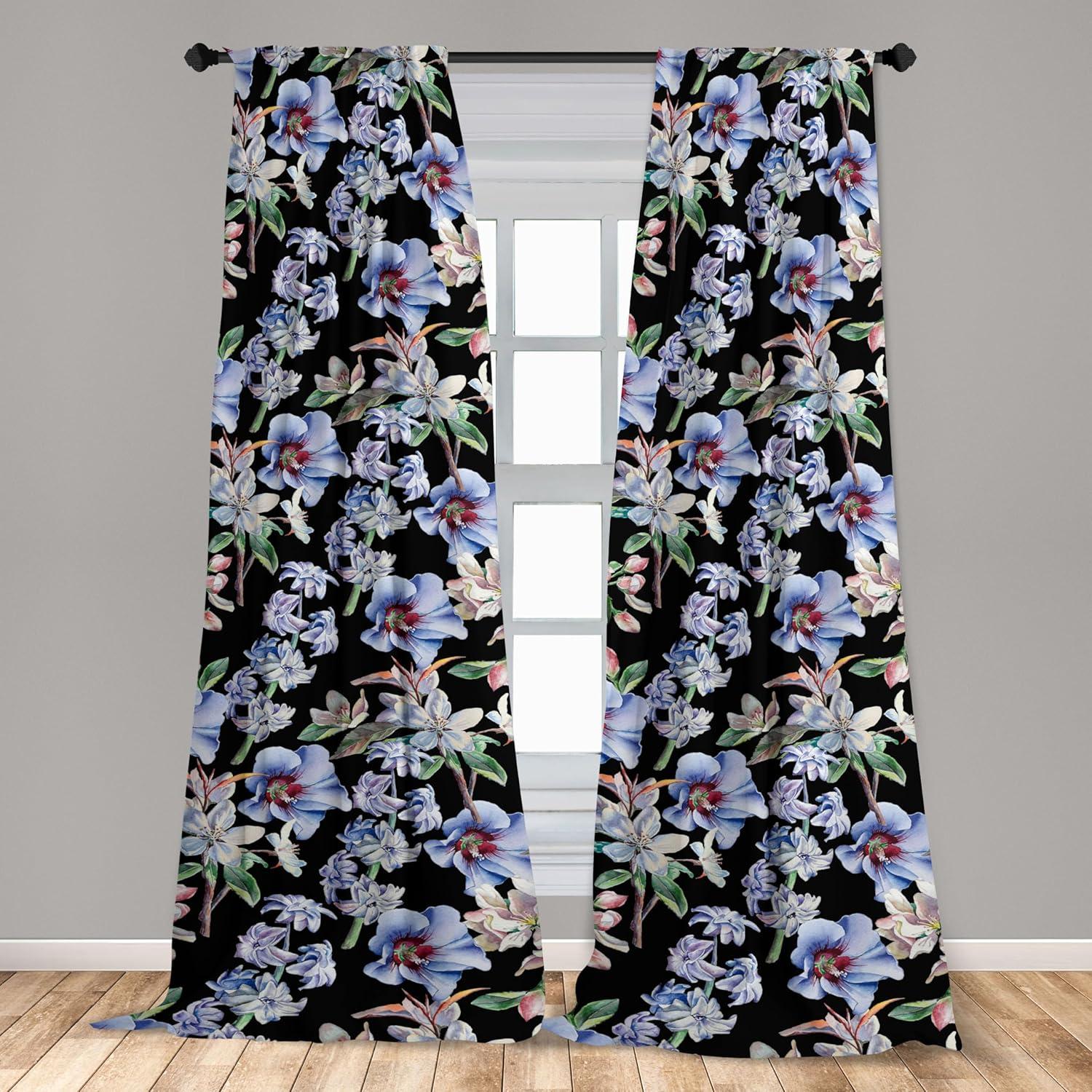 imageAmbesonne Flower Print Curtains Blurry Effect Spring Blossoms Floral Branches Vintage Romance Window Treatments 2 Panel Set for Living Room Bedroom Pair of 28 x 95 Rose Pink and Fern GreenCharcoal Grey and Ceil Blue