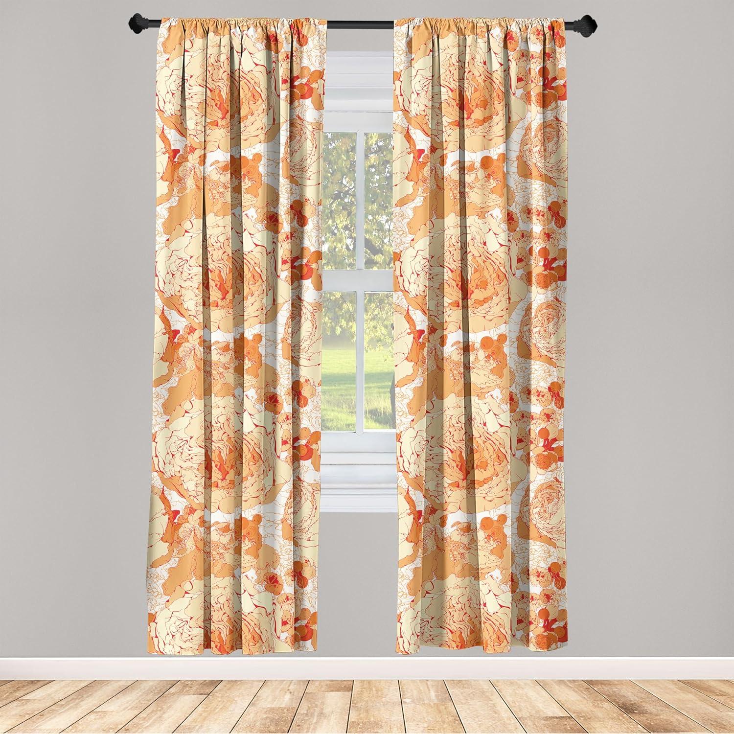 imageAmbesonne Flower Print Curtains Blurry Effect Spring Blossoms Floral Branches Vintage Romance Window Treatments 2 Panel Set for Living Room Bedroom Pair of 28 x 95 Rose Pink and Fern GreenCream Apricot White