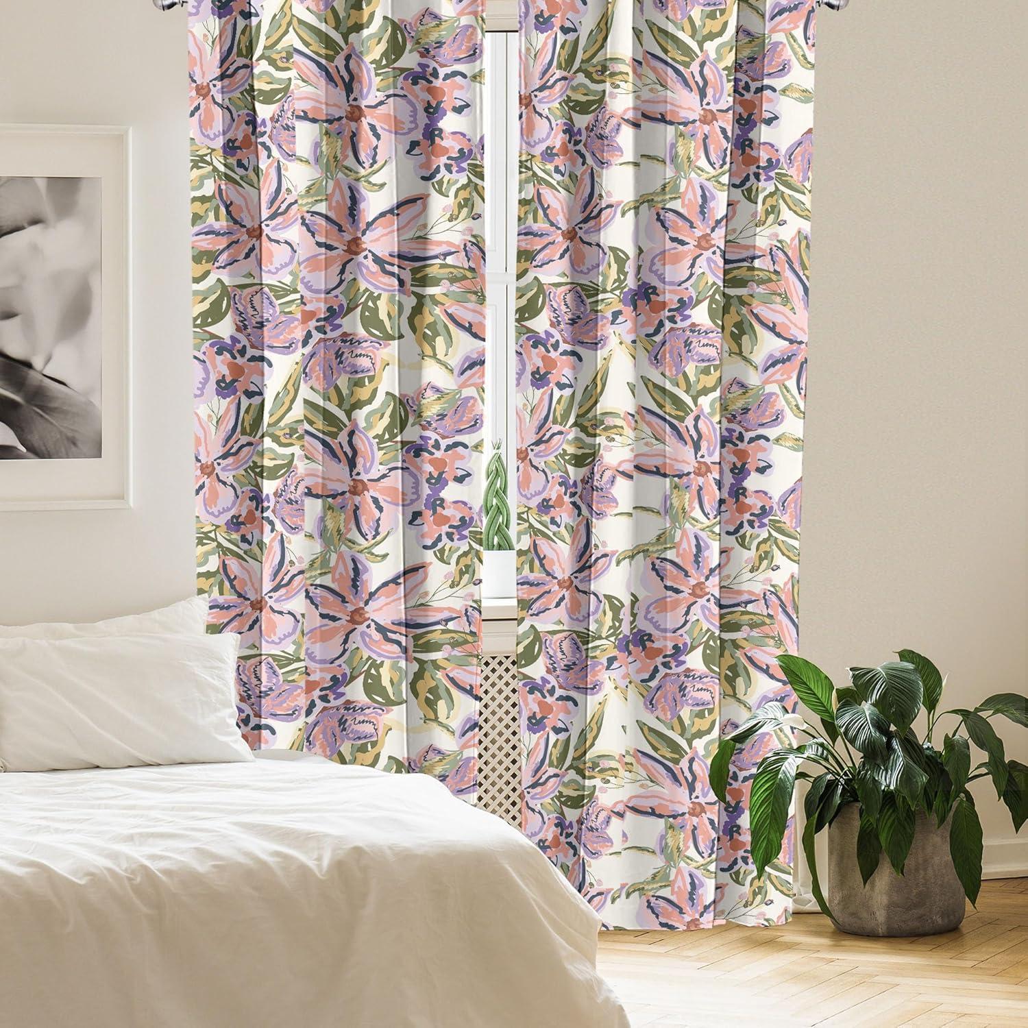 imageAmbesonne Flower Print Curtains Blurry Effect Spring Blossoms Floral Branches Vintage Romance Window Treatments 2 Panel Set for Living Room Bedroom Pair of 28 x 95 Rose Pink and Fern GreenIvory and Multicolor
