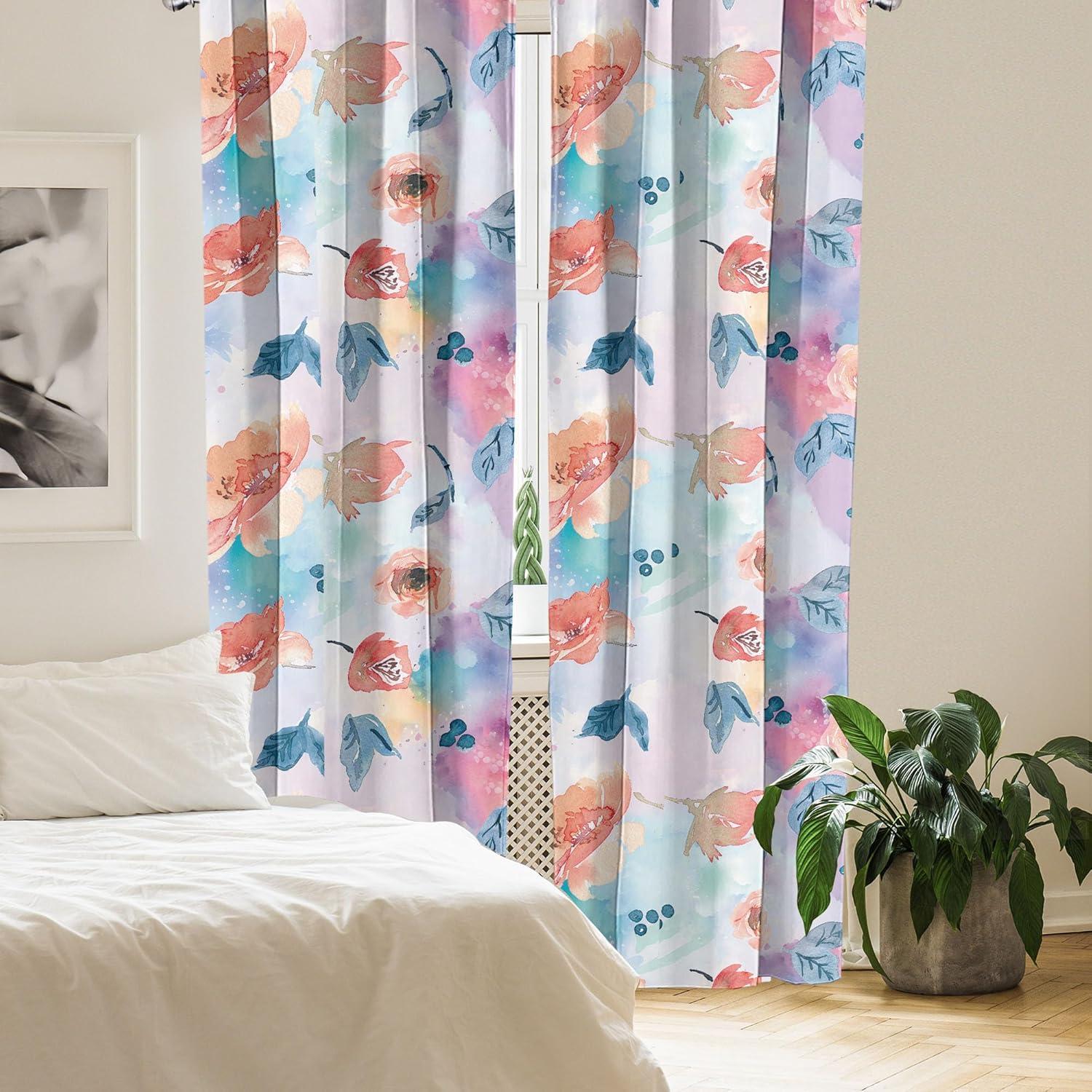 imageAmbesonne Flower Print Curtains Blurry Effect Spring Blossoms Floral Branches Vintage Romance Window Treatments 2 Panel Set for Living Room Bedroom Pair of 28 x 95 Rose Pink and Fern GreenSalmon Peach Multicolor