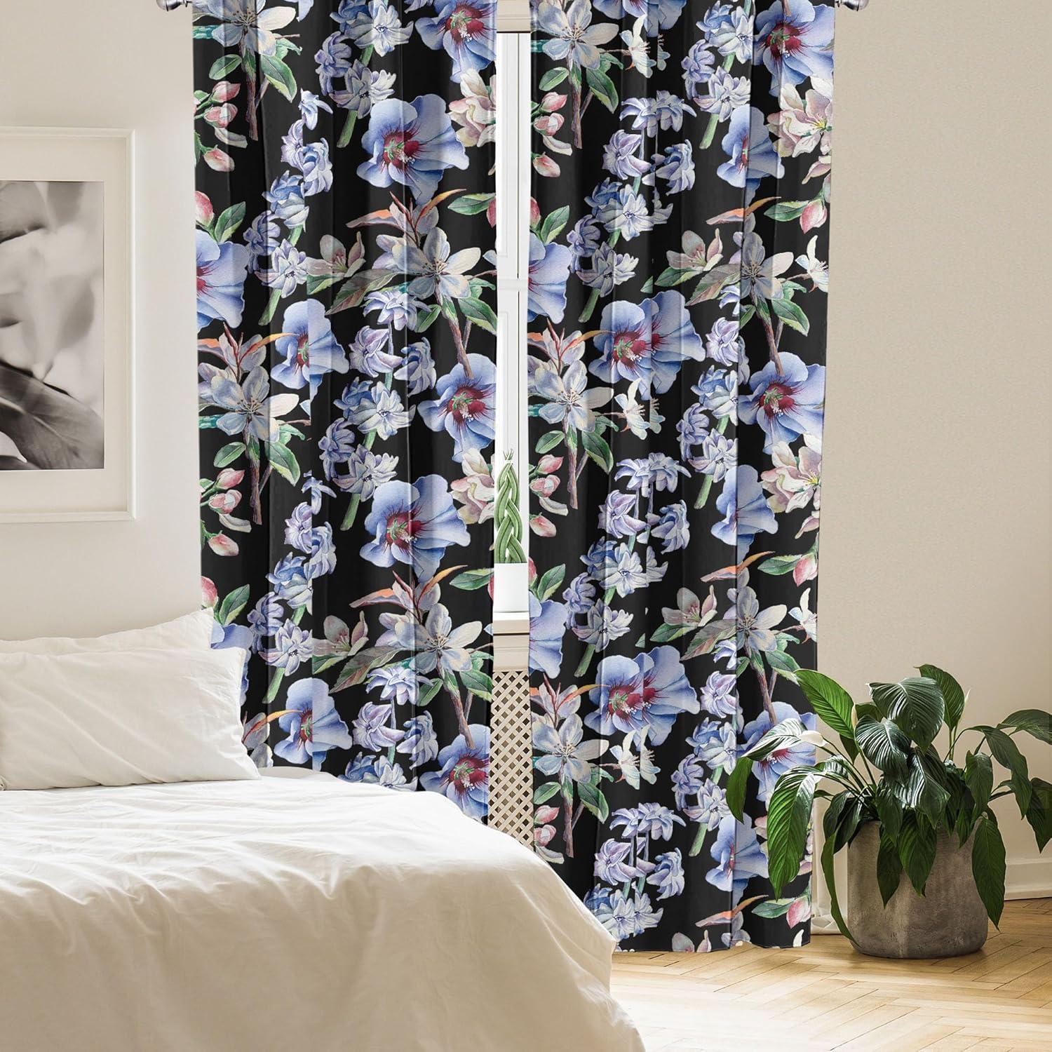 imageAmbesonne Flower Print Curtains Blurry Effect Spring Blossoms Floral Branches Vintage Romance Window Treatments 2 Panel Set for Living Room Bedroom Pair of 28 x 95 Rose Pink and Fern GreenCharcoal Grey and Ceil Blue