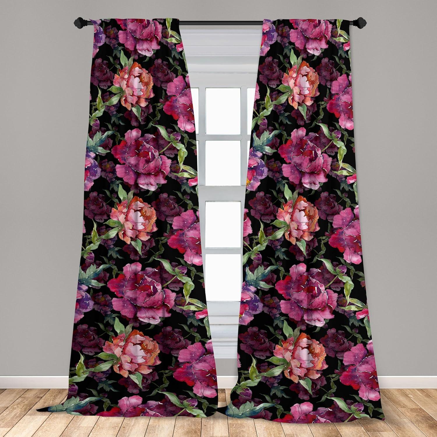 imageAmbesonne Flower Print Curtains Blurry Effect Spring Blossoms Floral Branches Vintage Romance Window Treatments 2 Panel Set for Living Room Bedroom Pair of 28 x 95 Rose Pink and Fern GreenDark Magenta Green