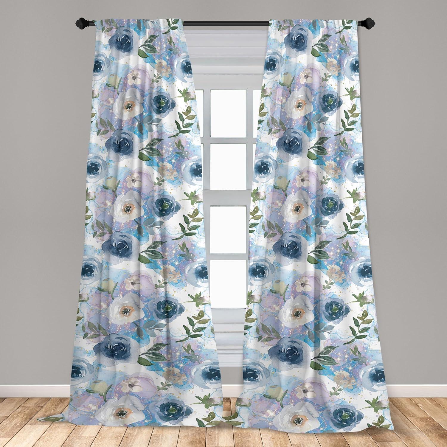 imageAmbesonne Flower Print Curtains Blurry Effect Spring Blossoms Floral Branches Vintage Romance Window Treatments 2 Panel Set for Living Room Bedroom Pair of 28 x 95 Rose Pink and Fern GreenSlate Blue Lilac and Pale Tan