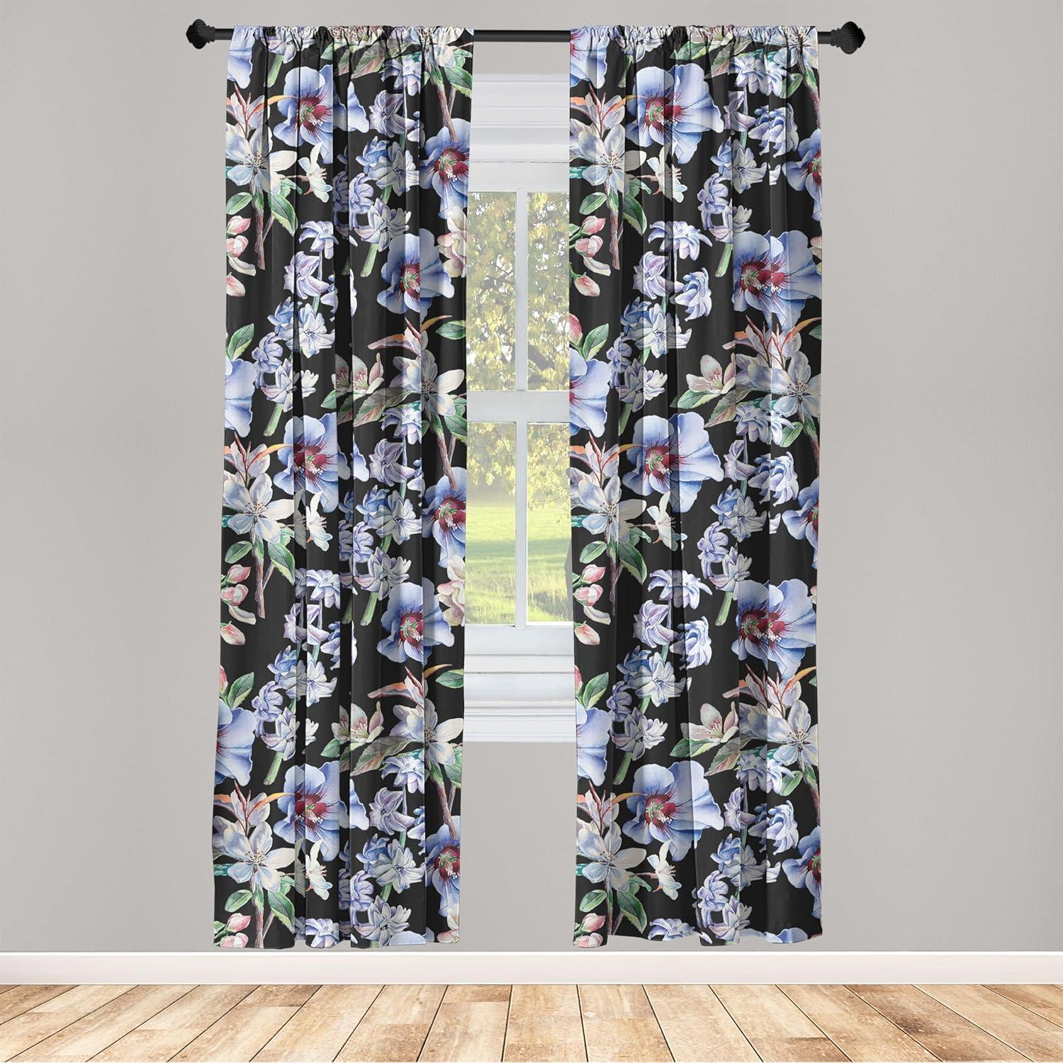 imageAmbesonne Flower Print Curtains Blurry Effect Spring Blossoms Floral Branches Vintage Romance Window Treatments 2 Panel Set for Living Room Bedroom Pair of 28 x 95 Rose Pink and Fern GreenCharcoal Grey and Ceil Blue