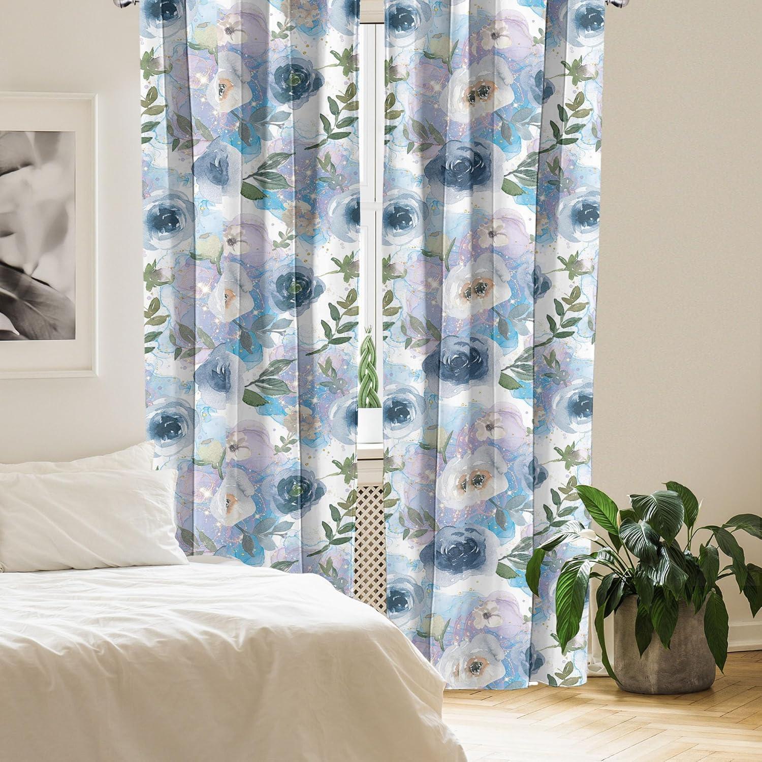imageAmbesonne Flower Print Curtains Blurry Effect Spring Blossoms Floral Branches Vintage Romance Window Treatments 2 Panel Set for Living Room Bedroom Pair of 28 x 95 Rose Pink and Fern GreenSlate Blue Lilac and Pale Tan