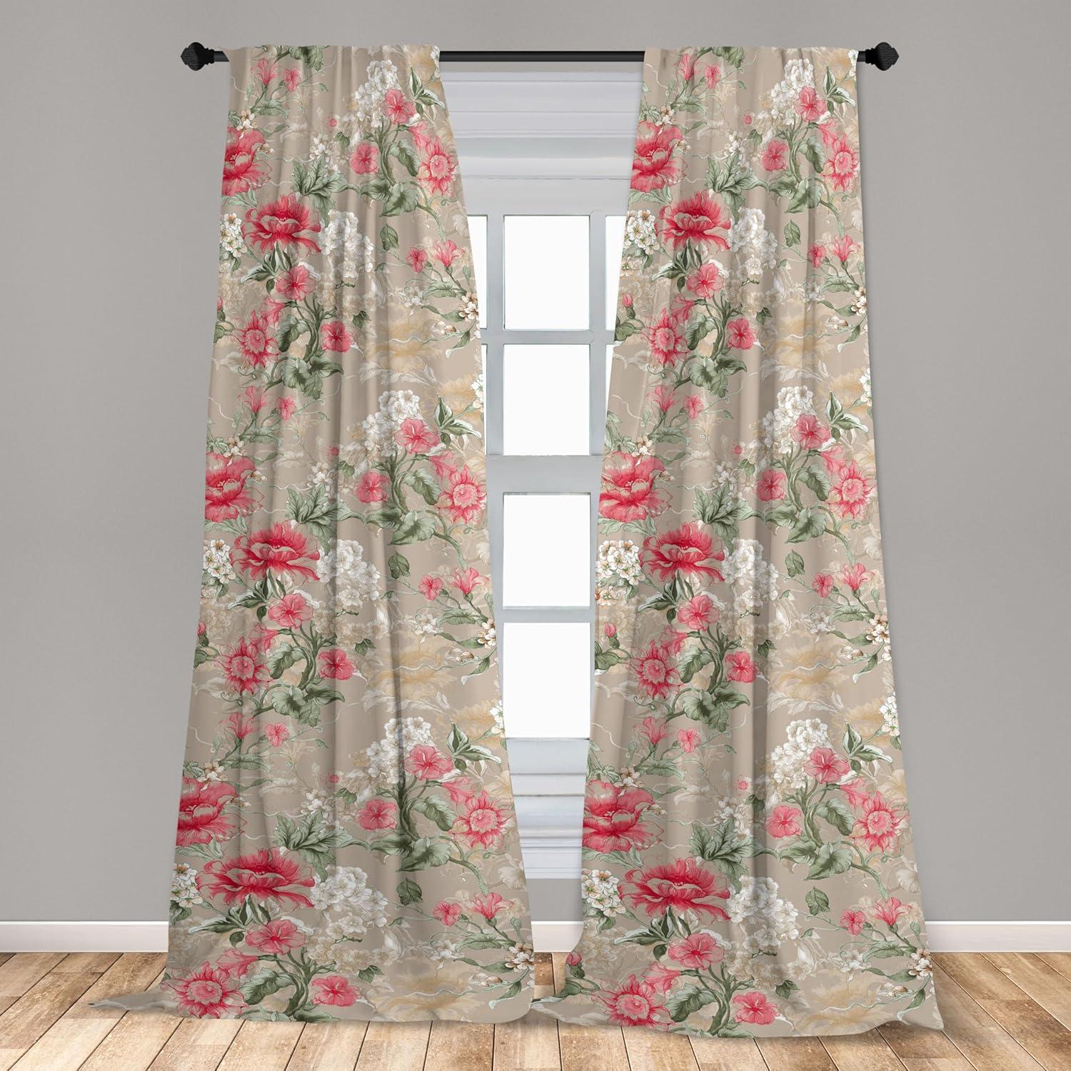imageAmbesonne Flower Print Curtains Blurry Effect Spring Blossoms Floral Branches Vintage Romance Window Treatments 2 Panel Set for Living Room Bedroom Pair of 28 x 95 Rose Pink and Fern GreenReseda Green Dark Coral