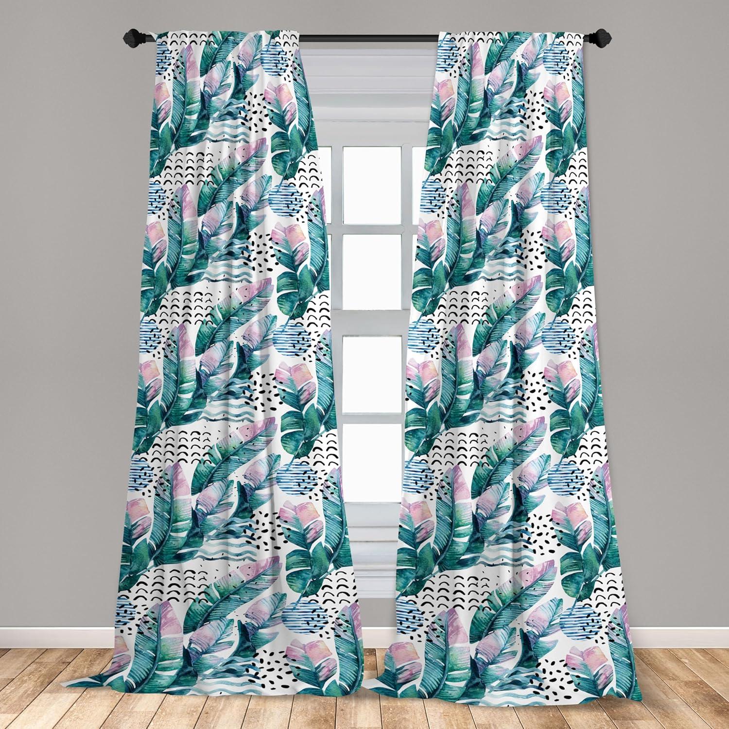 imageAmbesonne Flower Print Curtains Blurry Effect Spring Blossoms Floral Branches Vintage Romance Window Treatments 2 Panel Set for Living Room Bedroom Pair of 28 x 95 Rose Pink and Fern GreenTeal Lilac White