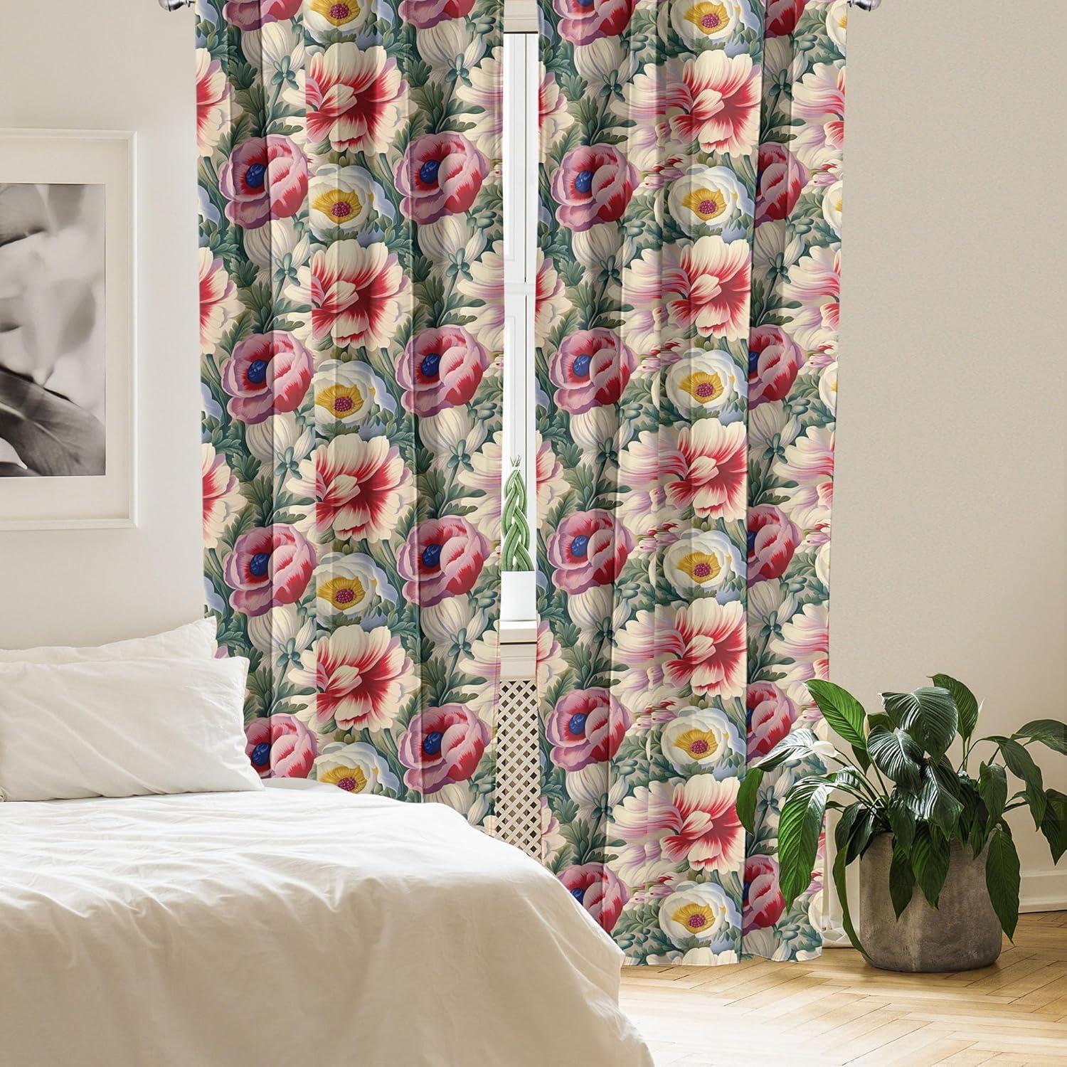 imageAmbesonne Flower Print Curtains Blurry Effect Spring Blossoms Floral Branches Vintage Romance Window Treatments 2 Panel Set for Living Room Bedroom Pair of 28 x 95 Rose Pink and Fern GreenReseda Green Pink and Ivory
