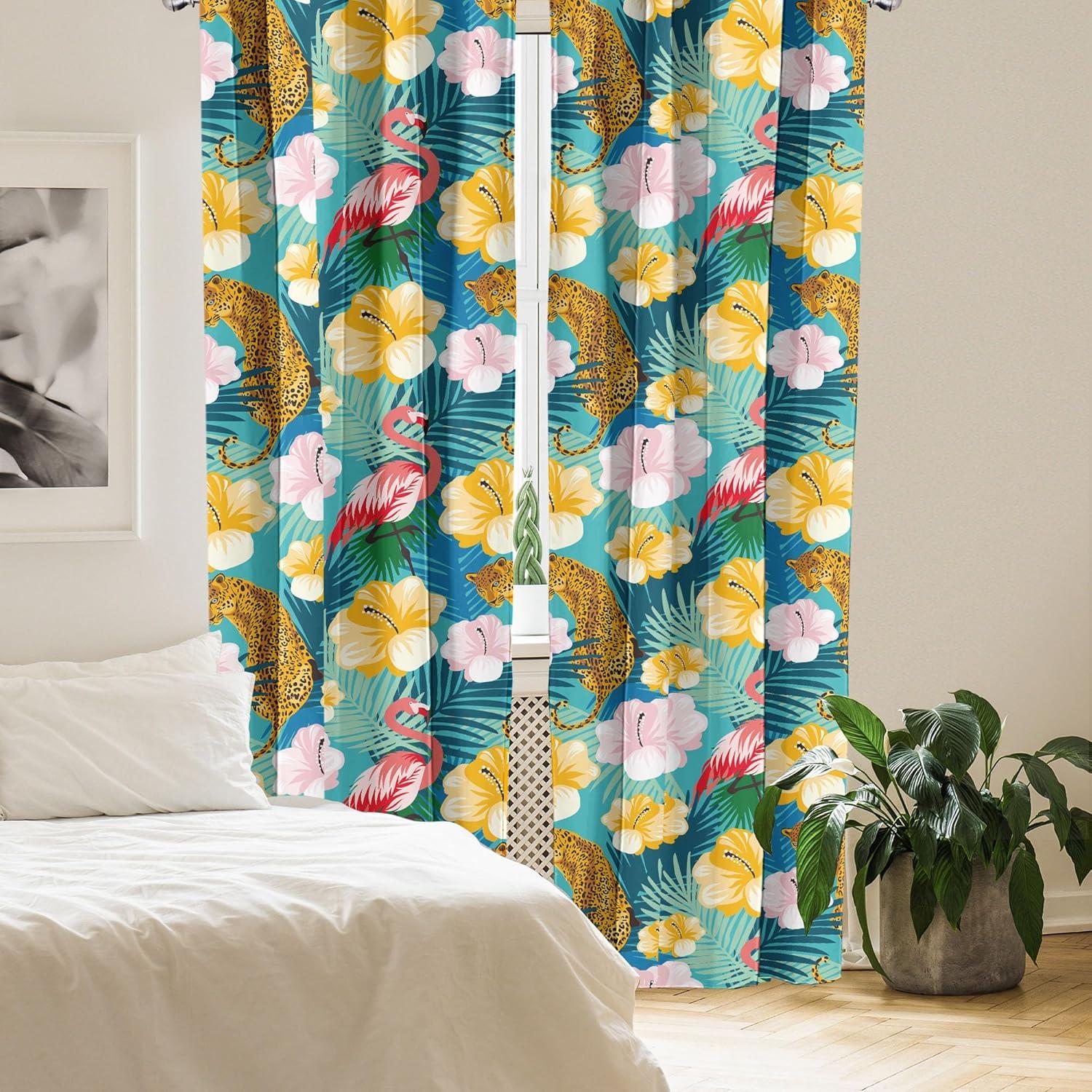 imageAmbesonne Flower Print Curtains Blurry Effect Spring Blossoms Floral Branches Vintage Romance Window Treatments 2 Panel Set for Living Room Bedroom Pair of 28 x 95 Rose Pink and Fern GreenTurquoise Multicolor