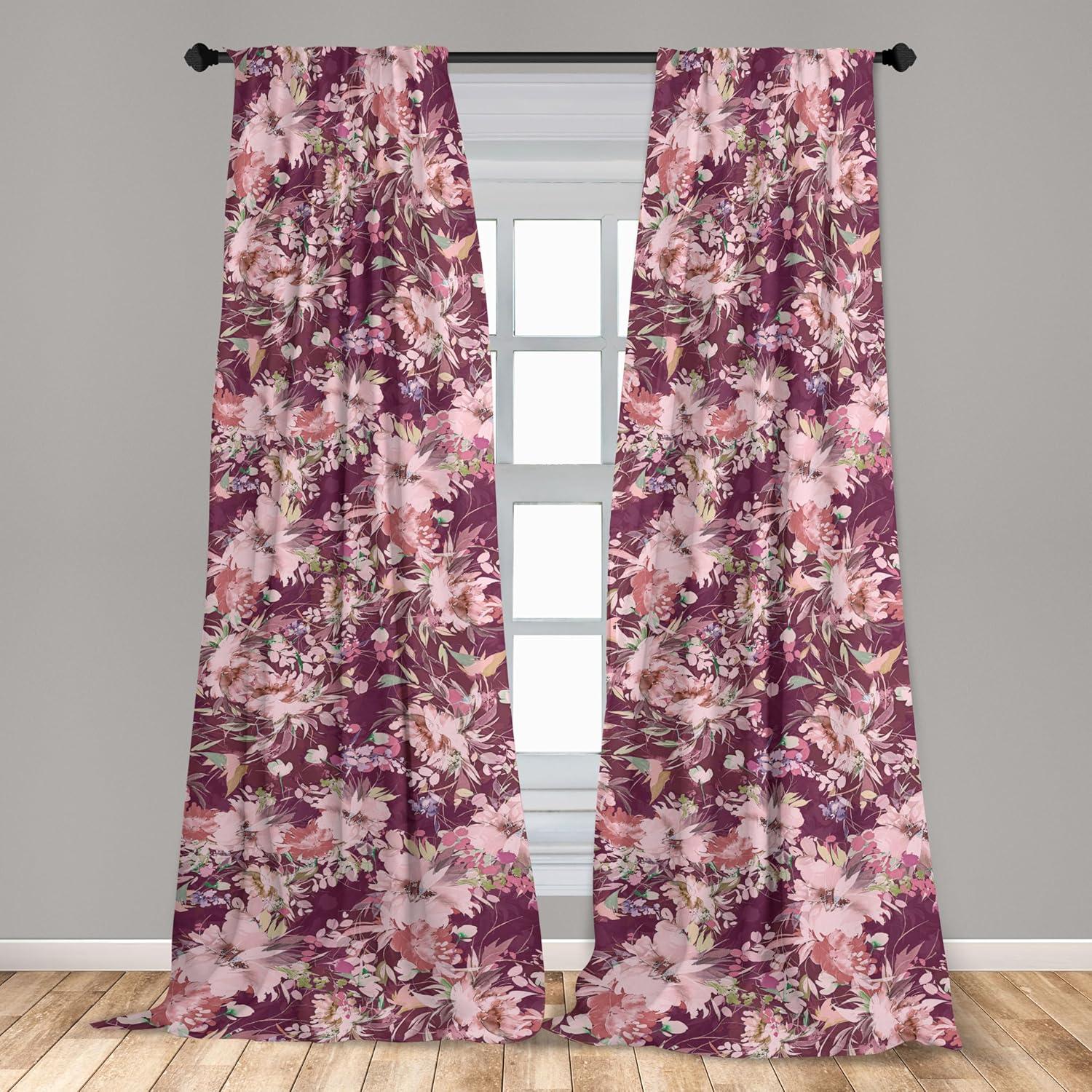 imageAmbesonne Flower Print Curtains Blurry Effect Spring Blossoms Floral Branches Vintage Romance Window Treatments 2 Panel Set for Living Room Bedroom Pair of 28 x 95 Rose Pink and Fern GreenDried Rose and Pale Pink