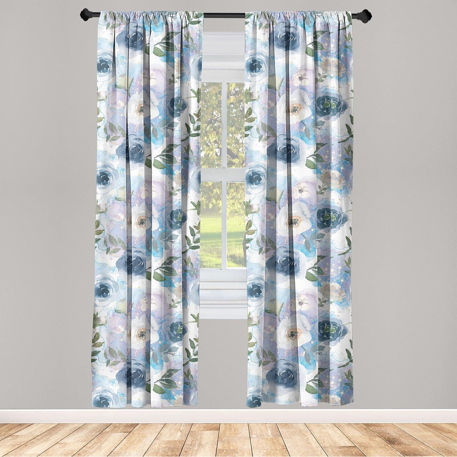 imageAmbesonne Flower Print Curtains Blurry Effect Spring Blossoms Floral Branches Vintage Romance Window Treatments 2 Panel Set for Living Room Bedroom Pair of 28 x 95 Rose Pink and Fern GreenSlate Blue Lilac and Pale Tan
