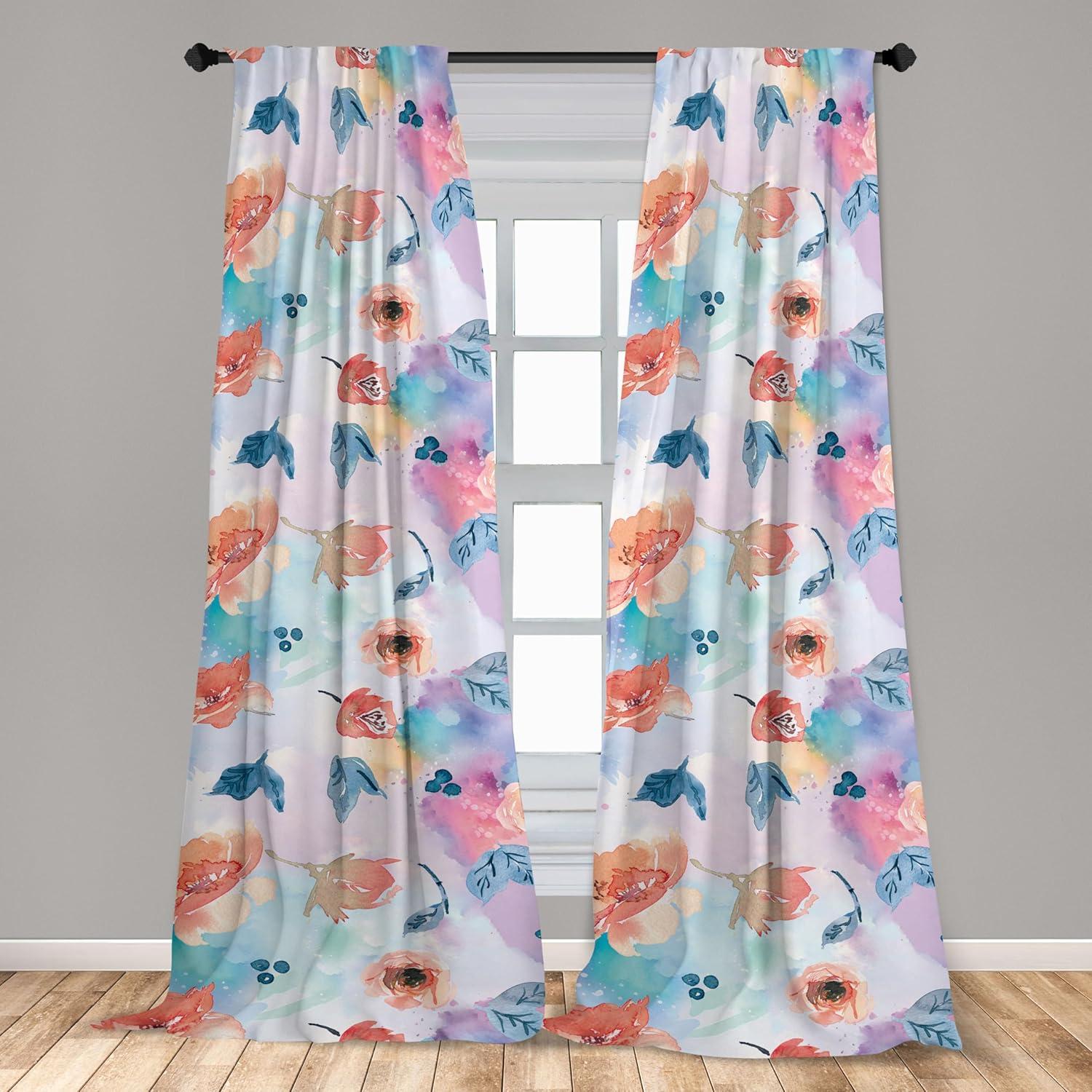 imageAmbesonne Flower Print Curtains Blurry Effect Spring Blossoms Floral Branches Vintage Romance Window Treatments 2 Panel Set for Living Room Bedroom Pair of 28 x 95 Rose Pink and Fern GreenSalmon Peach Multicolor