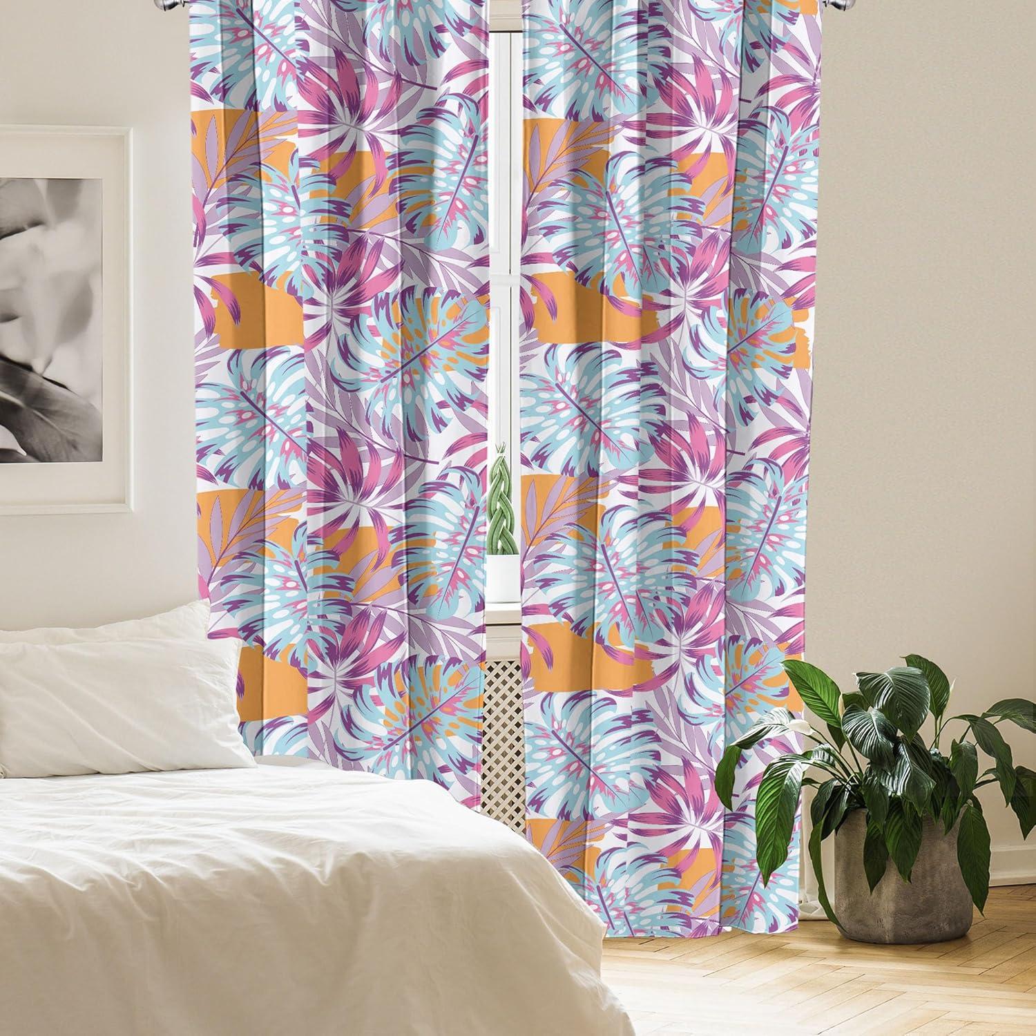 imageAmbesonne Flower Print Curtains Blurry Effect Spring Blossoms Floral Branches Vintage Romance Window Treatments 2 Panel Set for Living Room Bedroom Pair of 28 x 95 Rose Pink and Fern GreenApricot Pale Purple Pink