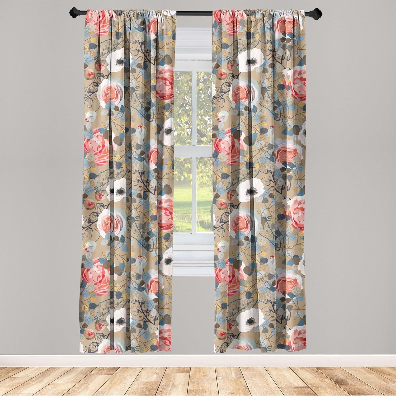 imageAmbesonne Flower Print Curtains Blurry Effect Spring Blossoms Floral Branches Vintage Romance Window Treatments 2 Panel Set for Living Room Bedroom Pair of 28 x 95 Rose Pink and Fern GreenDark Tan Coral Blue Grey