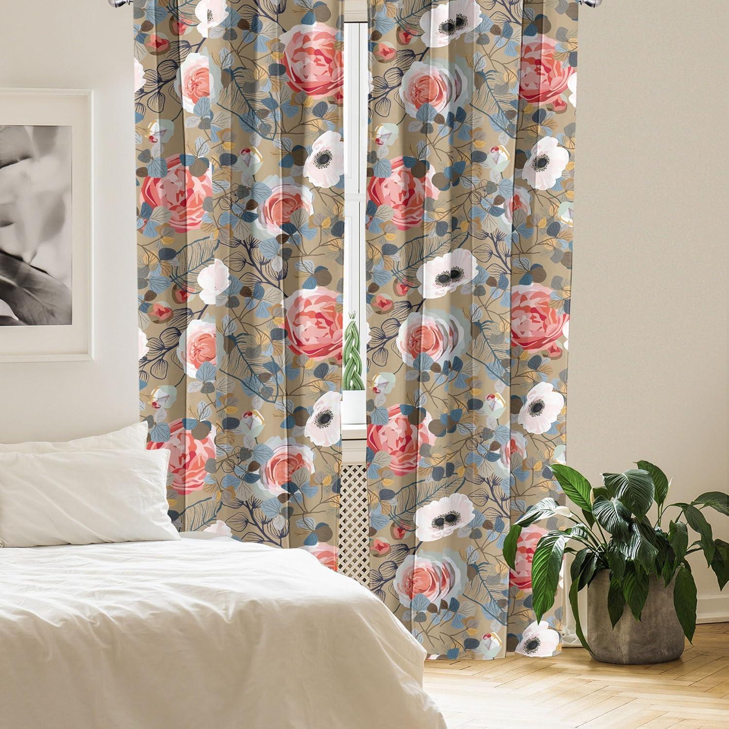 imageAmbesonne Flower Print Curtains Blurry Effect Spring Blossoms Floral Branches Vintage Romance Window Treatments 2 Panel Set for Living Room Bedroom Pair of 28 x 95 Rose Pink and Fern GreenDark Tan Coral Blue Grey