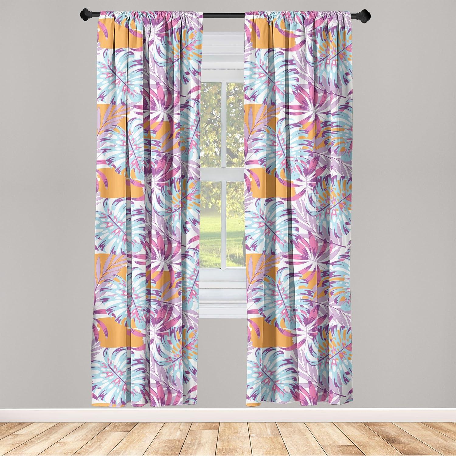 imageAmbesonne Flower Print Curtains Blurry Effect Spring Blossoms Floral Branches Vintage Romance Window Treatments 2 Panel Set for Living Room Bedroom Pair of 28 x 95 Rose Pink and Fern GreenApricot Pale Purple Pink