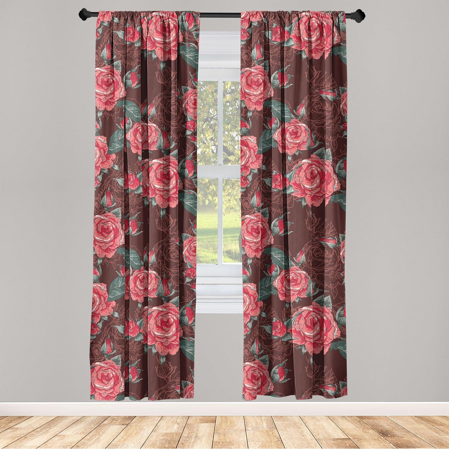 imageAmbesonne Flower Print Curtains Blurry Effect Spring Blossoms Floral Branches Vintage Romance Window Treatments 2 Panel Set for Living Room Bedroom Pair of 28 x 95 Rose Pink and Fern GreenBurgundy Coral Green