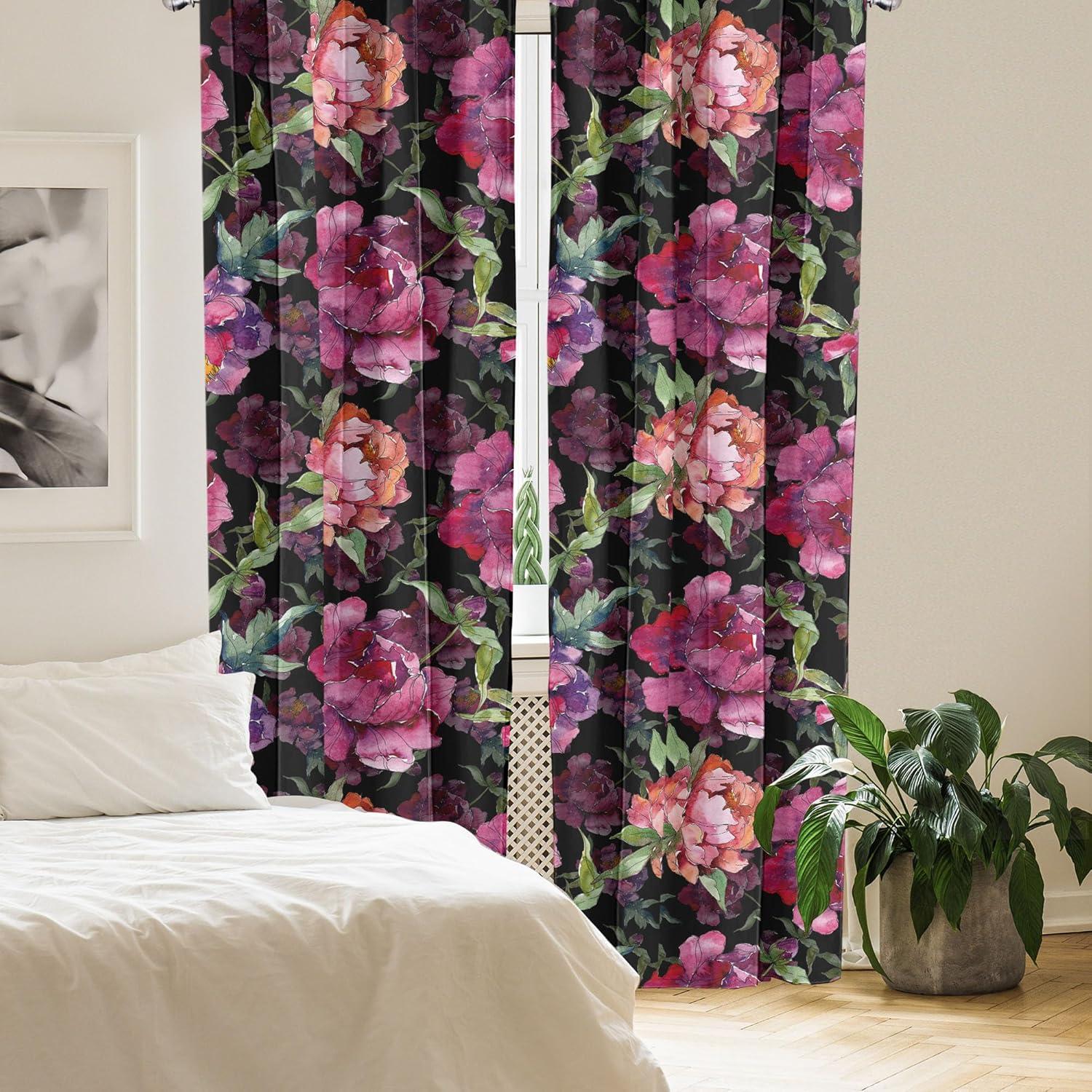 imageAmbesonne Flower Print Curtains Blurry Effect Spring Blossoms Floral Branches Vintage Romance Window Treatments 2 Panel Set for Living Room Bedroom Pair of 28 x 95 Rose Pink and Fern GreenDark Magenta Green