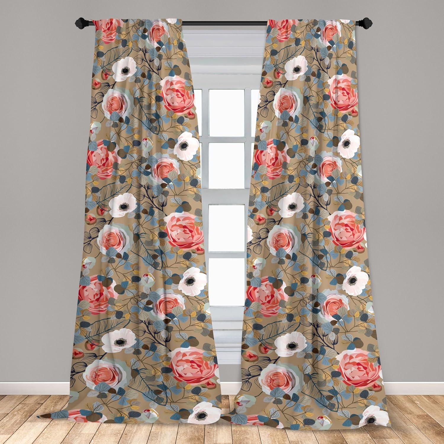 imageAmbesonne Flower Print Curtains Blurry Effect Spring Blossoms Floral Branches Vintage Romance Window Treatments 2 Panel Set for Living Room Bedroom Pair of 28 x 95 Rose Pink and Fern GreenDark Tan Coral Blue Grey