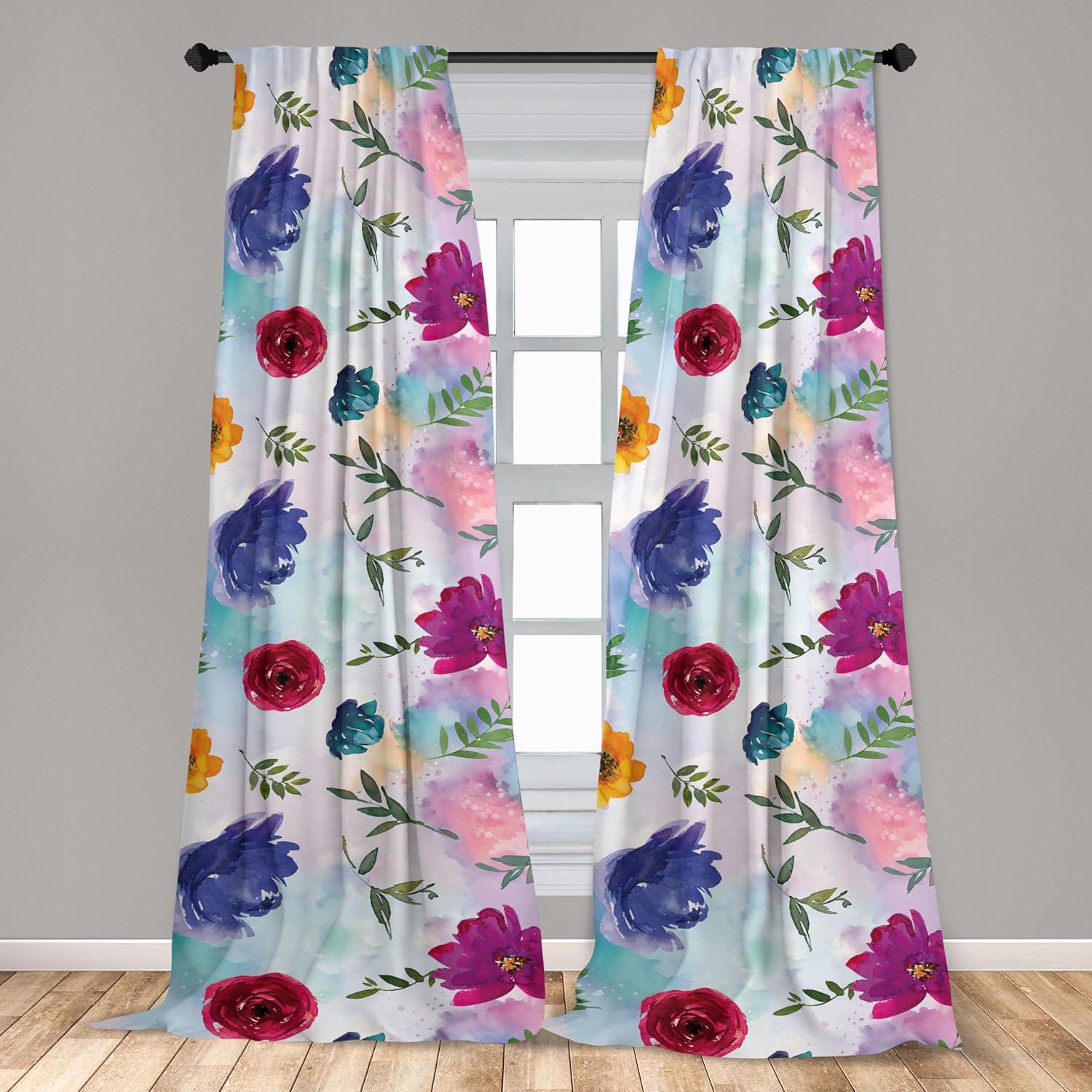 imageAmbesonne Flower Print Curtains Blurry Effect Spring Blossoms Floral Branches Vintage Romance Window Treatments 2 Panel Set for Living Room Bedroom Pair of 28 x 95 Rose Pink and Fern GreenMulti Color