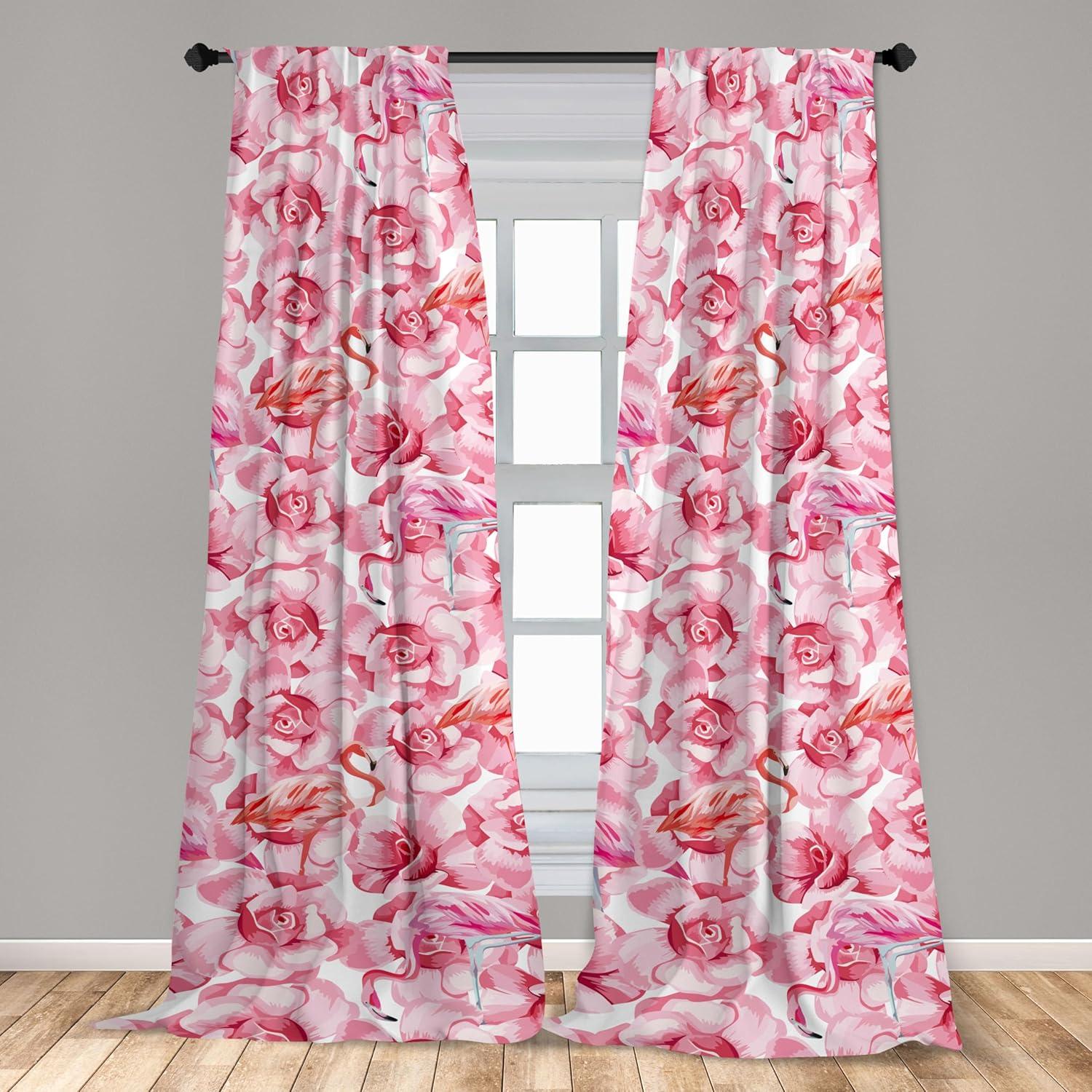 imageAmbesonne Flower Print Curtains Blurry Effect Spring Blossoms Floral Branches Vintage Romance Window Treatments 2 Panel Set for Living Room Bedroom Pair of 28 x 95 Rose Pink and Fern GreenPink Salmon