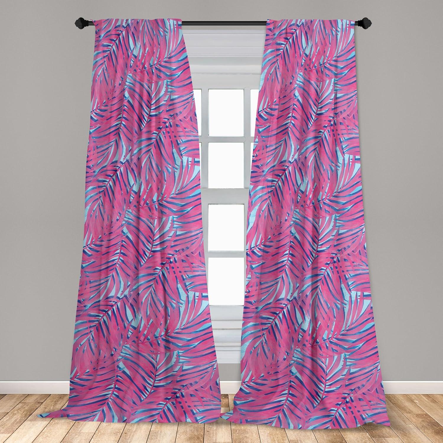imageAmbesonne Flower Print Curtains Blurry Effect Spring Blossoms Floral Branches Vintage Romance Window Treatments 2 Panel Set for Living Room Bedroom Pair of 28 x 95 Rose Pink and Fern GreenPink and Pale Sky Blue