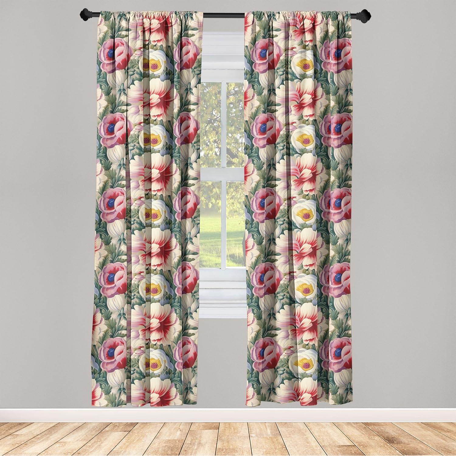 imageAmbesonne Flower Print Curtains Blurry Effect Spring Blossoms Floral Branches Vintage Romance Window Treatments 2 Panel Set for Living Room Bedroom Pair of 28 x 95 Rose Pink and Fern GreenReseda Green Pink and Ivory