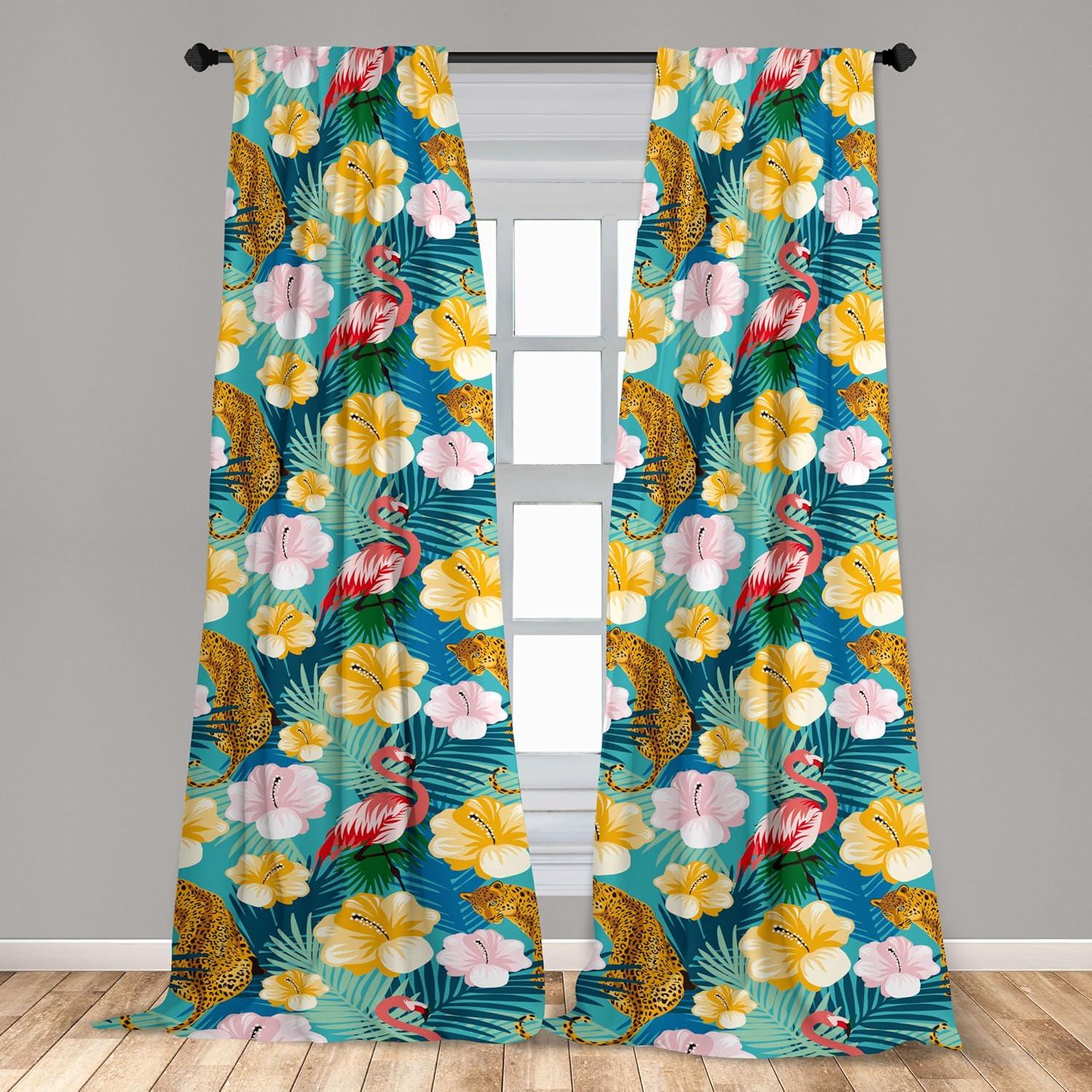 imageAmbesonne Flower Print Curtains Blurry Effect Spring Blossoms Floral Branches Vintage Romance Window Treatments 2 Panel Set for Living Room Bedroom Pair of 28 x 95 Rose Pink and Fern GreenTurquoise Multicolor