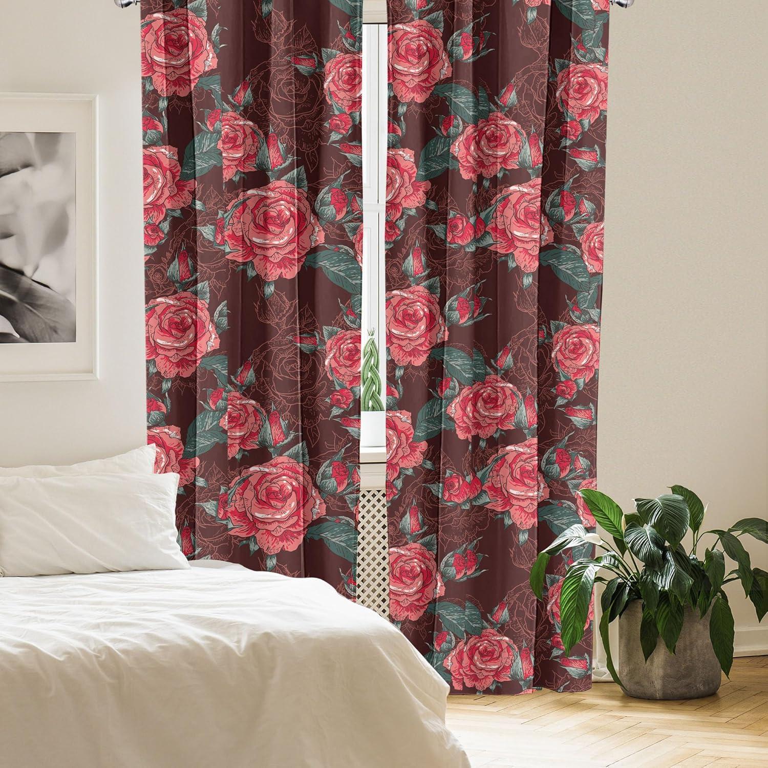 imageAmbesonne Flower Print Curtains Blurry Effect Spring Blossoms Floral Branches Vintage Romance Window Treatments 2 Panel Set for Living Room Bedroom Pair of 28 x 95 Rose Pink and Fern GreenBurgundy Coral Green