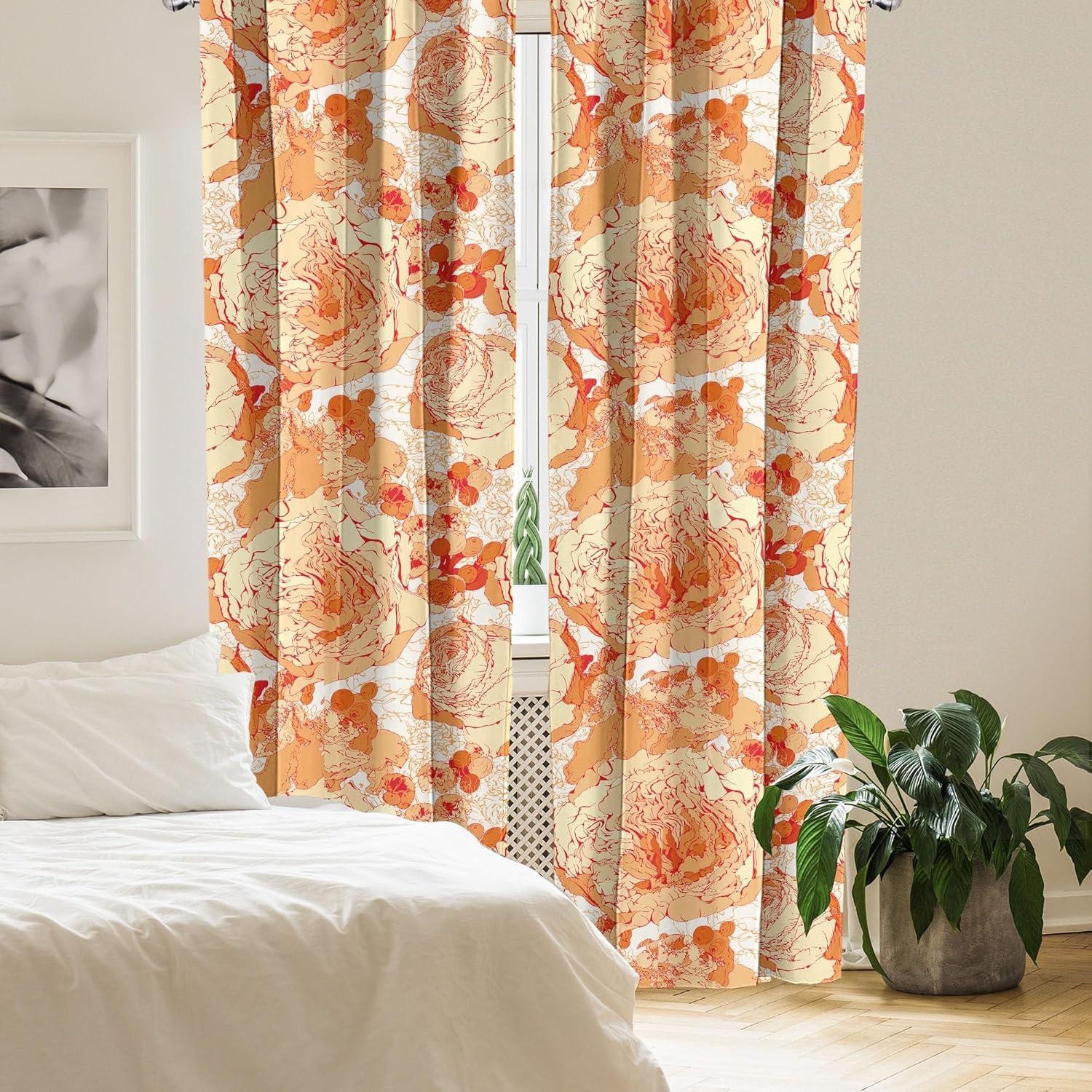 imageAmbesonne Flower Print Curtains Blurry Effect Spring Blossoms Floral Branches Vintage Romance Window Treatments 2 Panel Set for Living Room Bedroom Pair of 28 x 95 Rose Pink and Fern GreenCream Apricot White