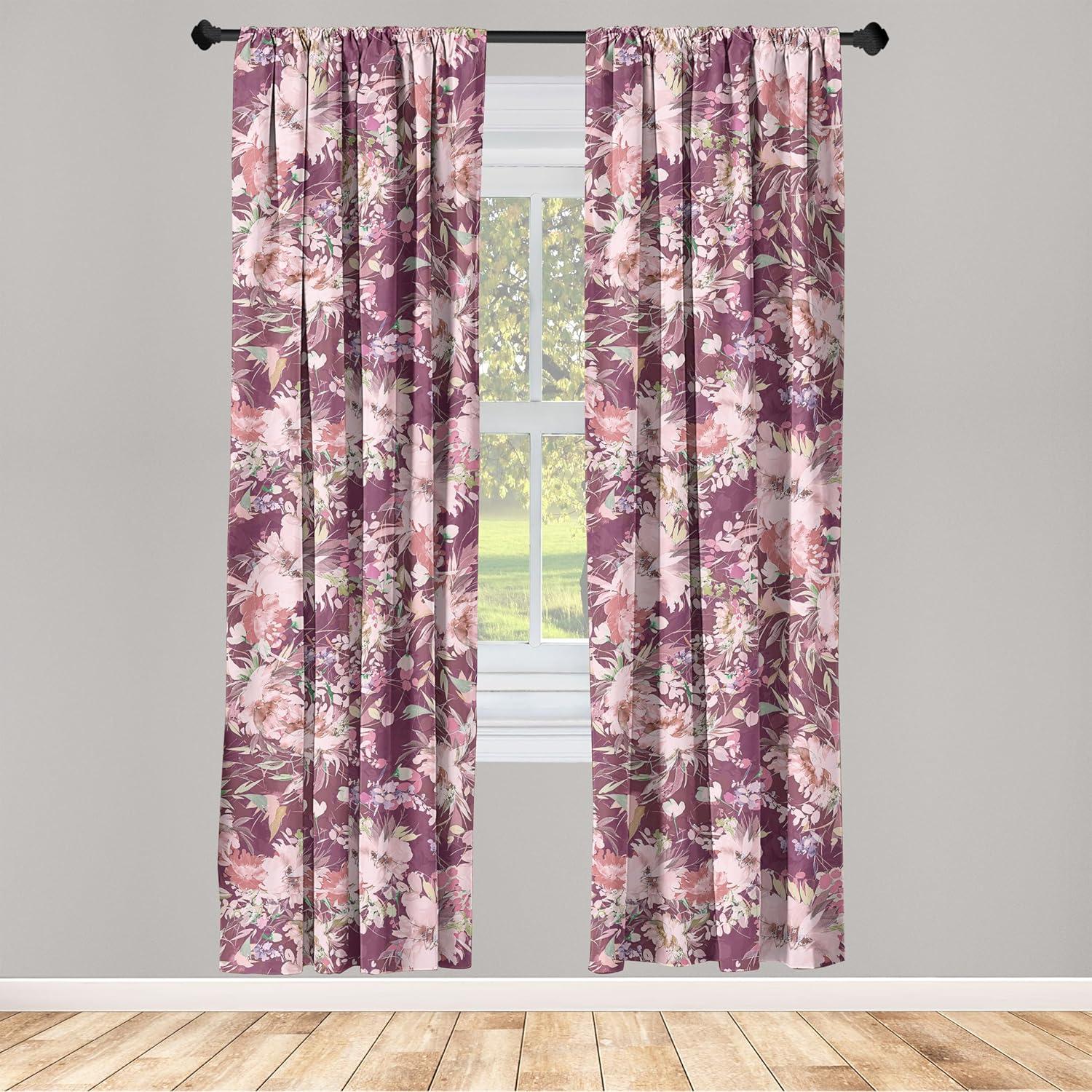 imageAmbesonne Flower Print Curtains Blurry Effect Spring Blossoms Floral Branches Vintage Romance Window Treatments 2 Panel Set for Living Room Bedroom Pair of 28 x 95 Rose Pink and Fern GreenDried Rose and Pale Pink